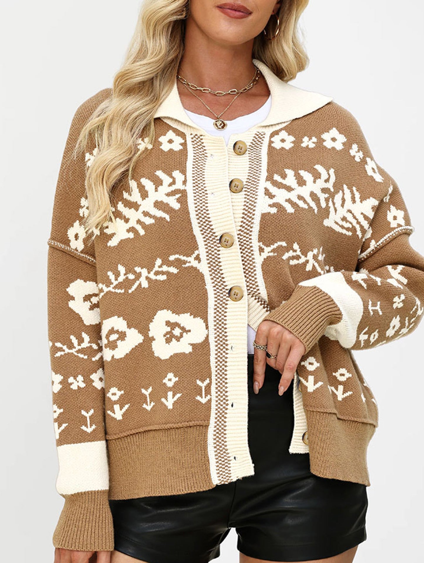 Loose Cardigan Square Neck Button Knit Sweater