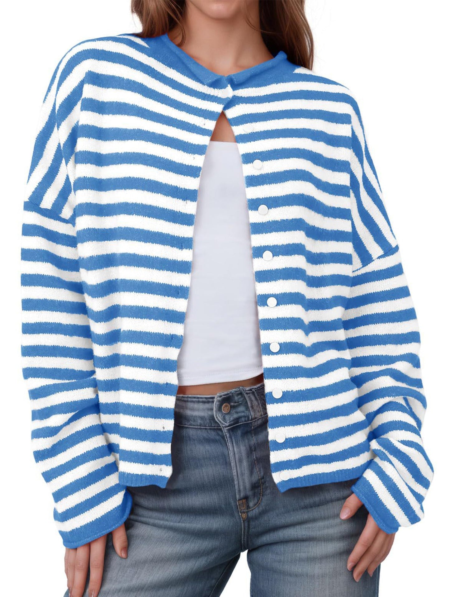 Striped contrast sweater long sleeve cardigan
