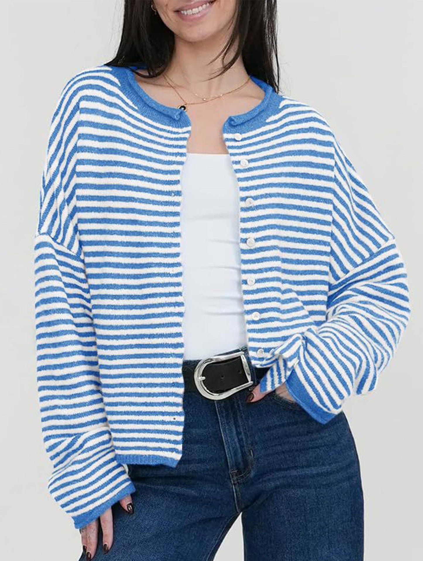 Striped contrast sweater long sleeve cardigan