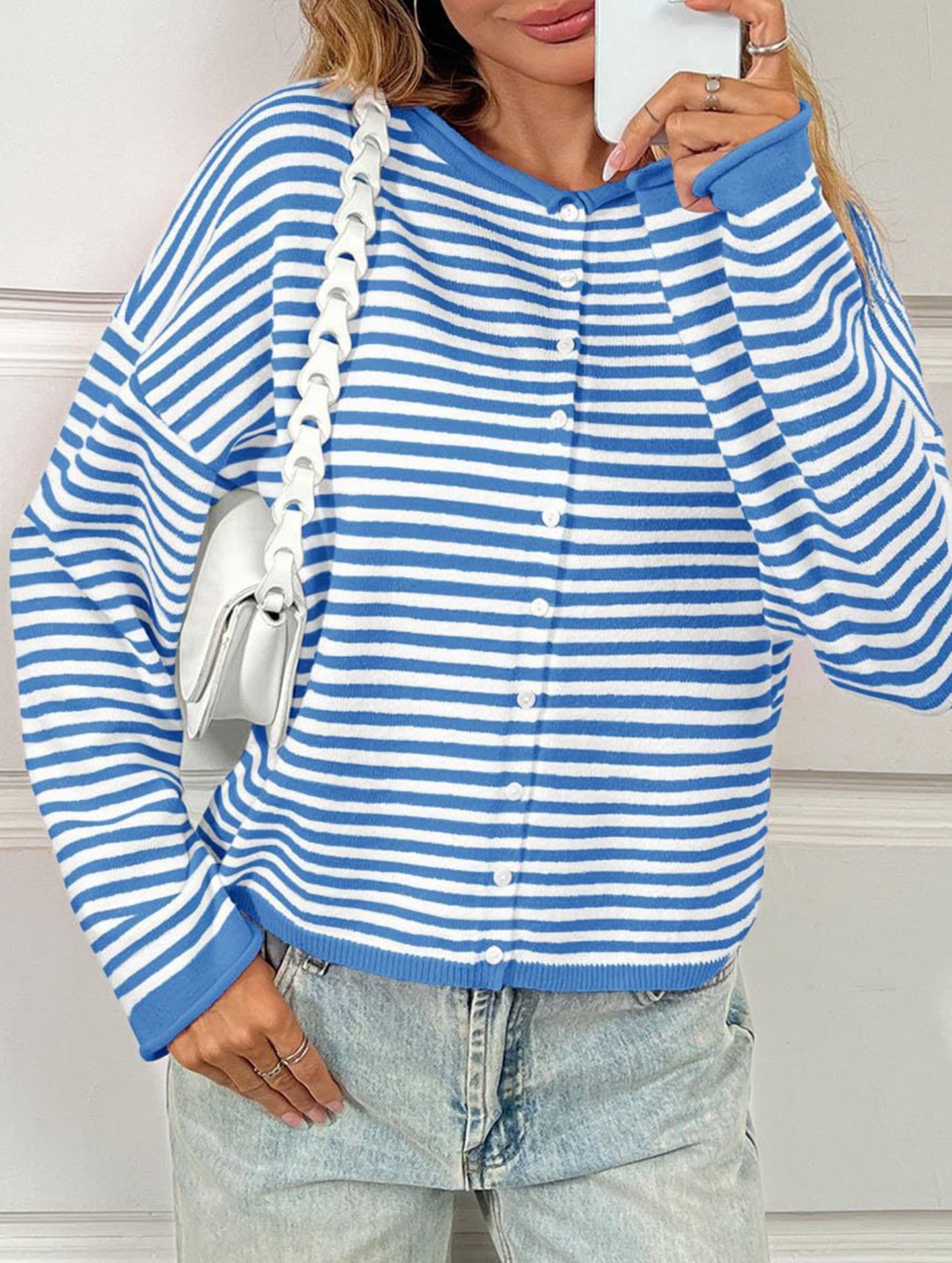 Striped contrast sweater long sleeve cardigan