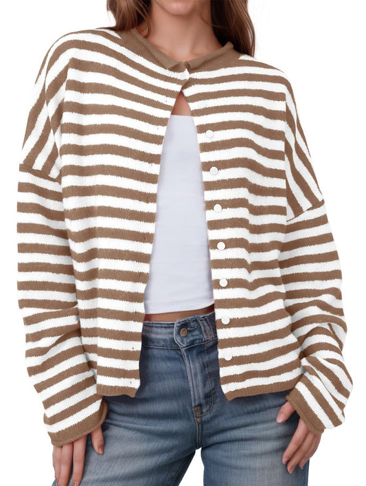 Striped contrast sweater long sleeve cardigan
