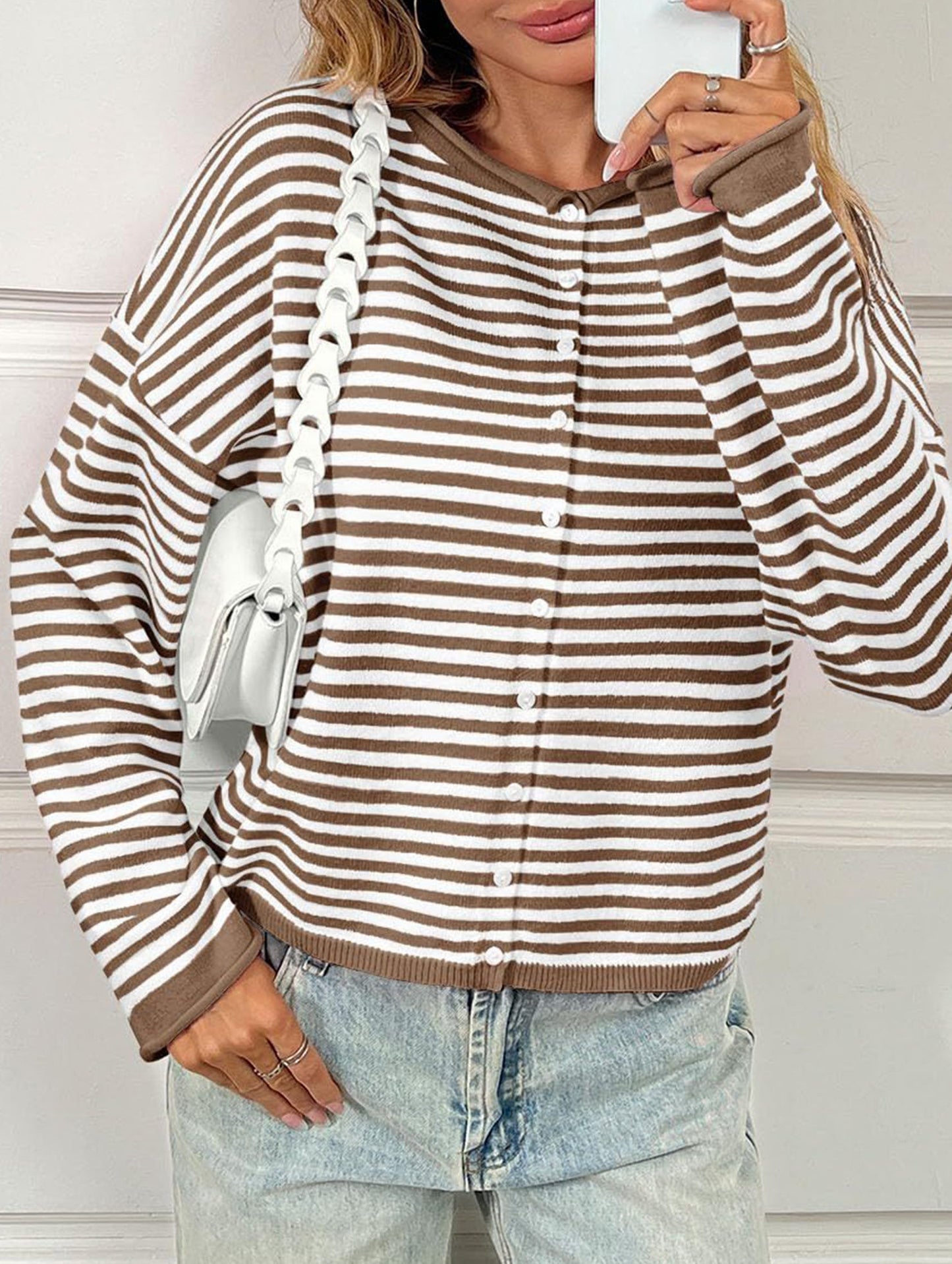 Striped contrast sweater long sleeve cardigan