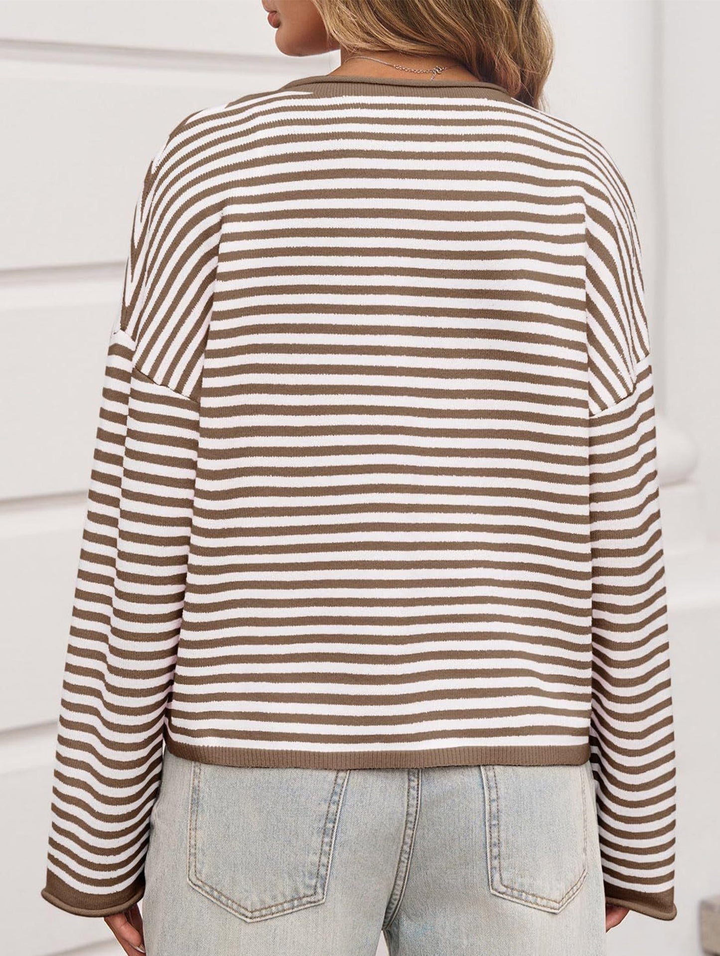 Striped contrast sweater long sleeve cardigan