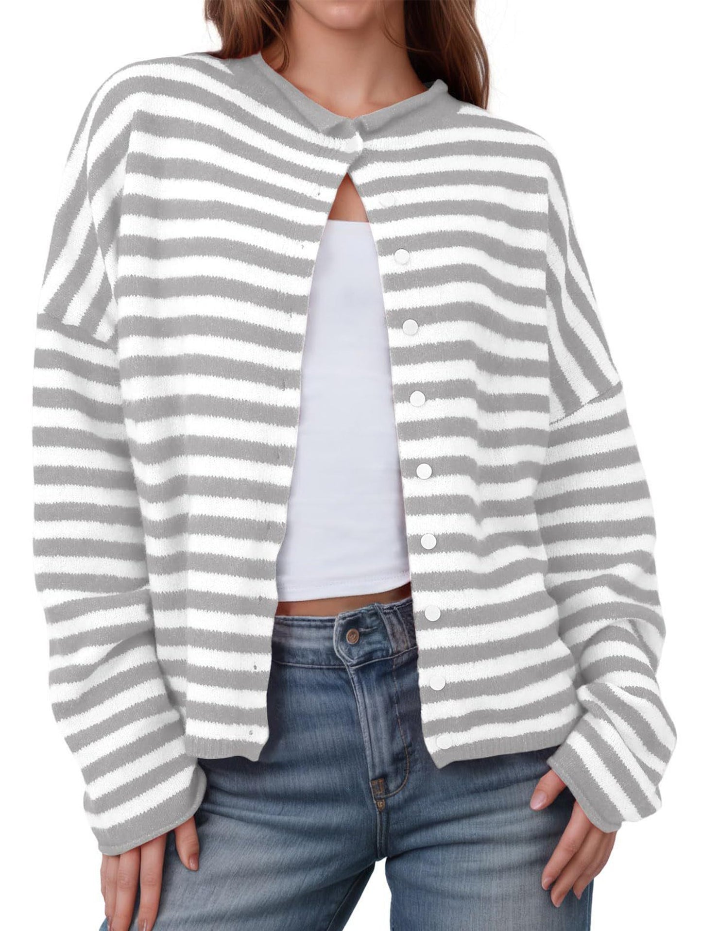 Striped contrast sweater long sleeve cardigan