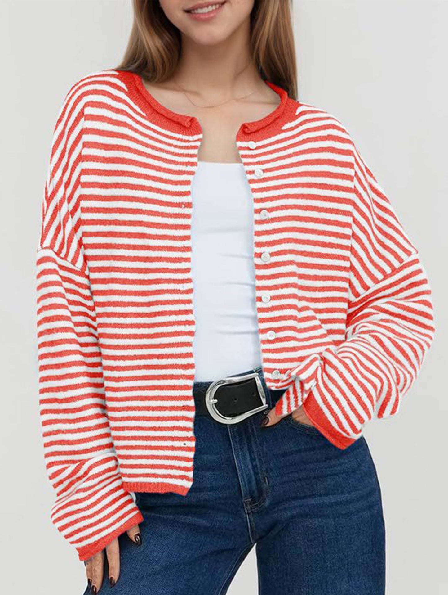 Striped contrast sweater long sleeve cardigan