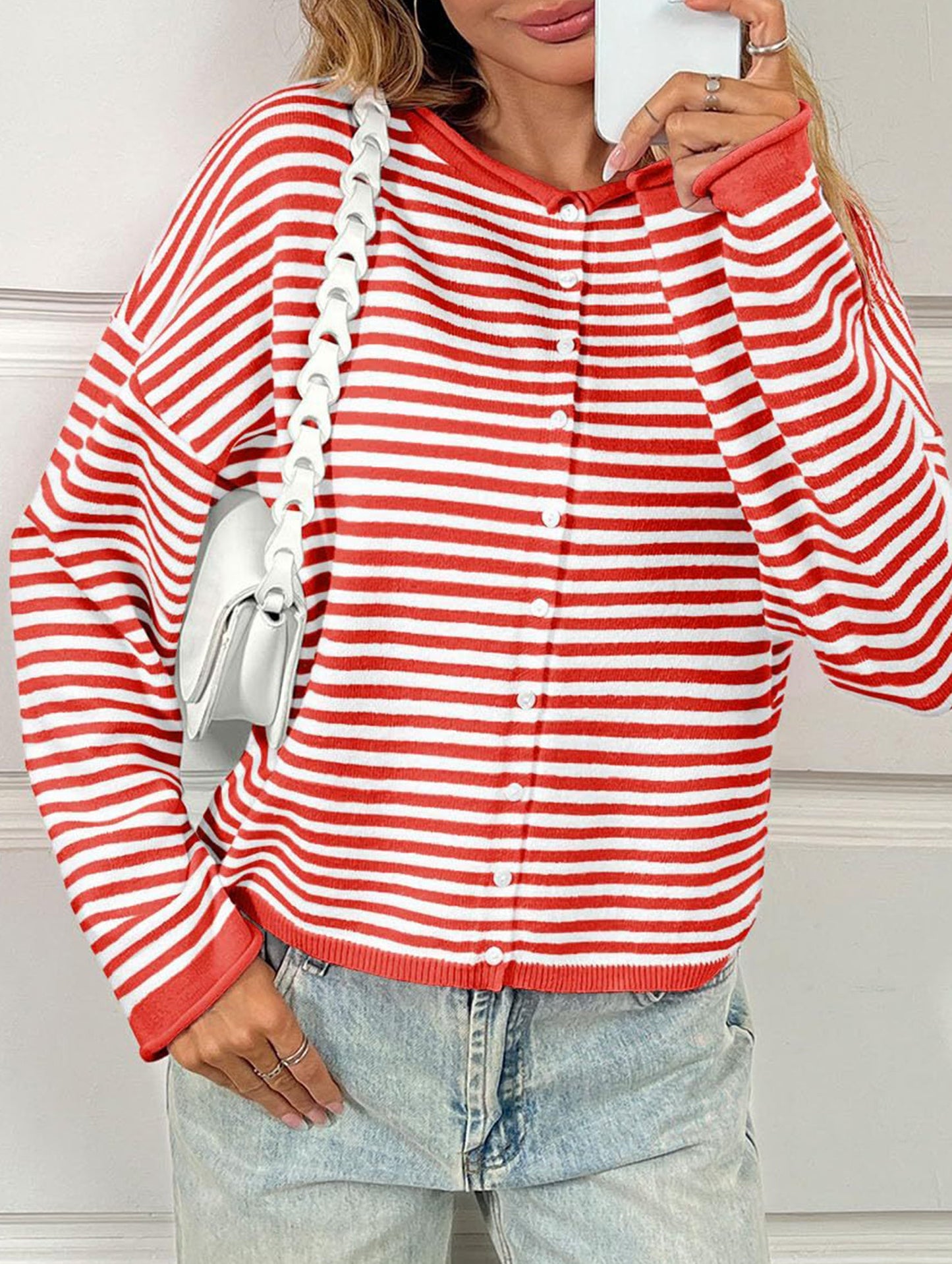 Striped contrast sweater long sleeve cardigan