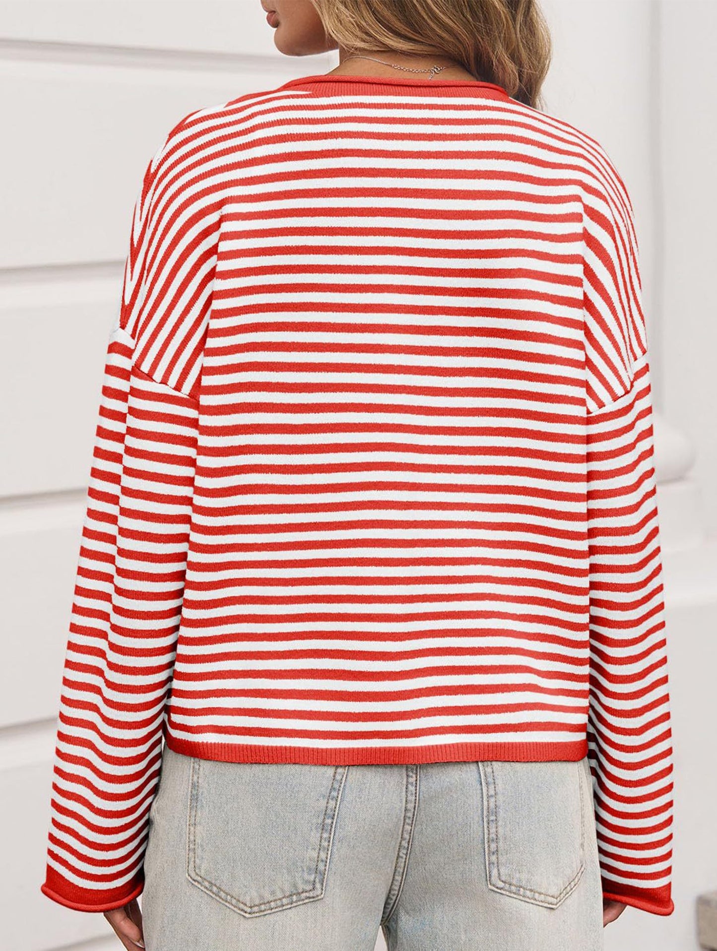 Striped contrast sweater long sleeve cardigan