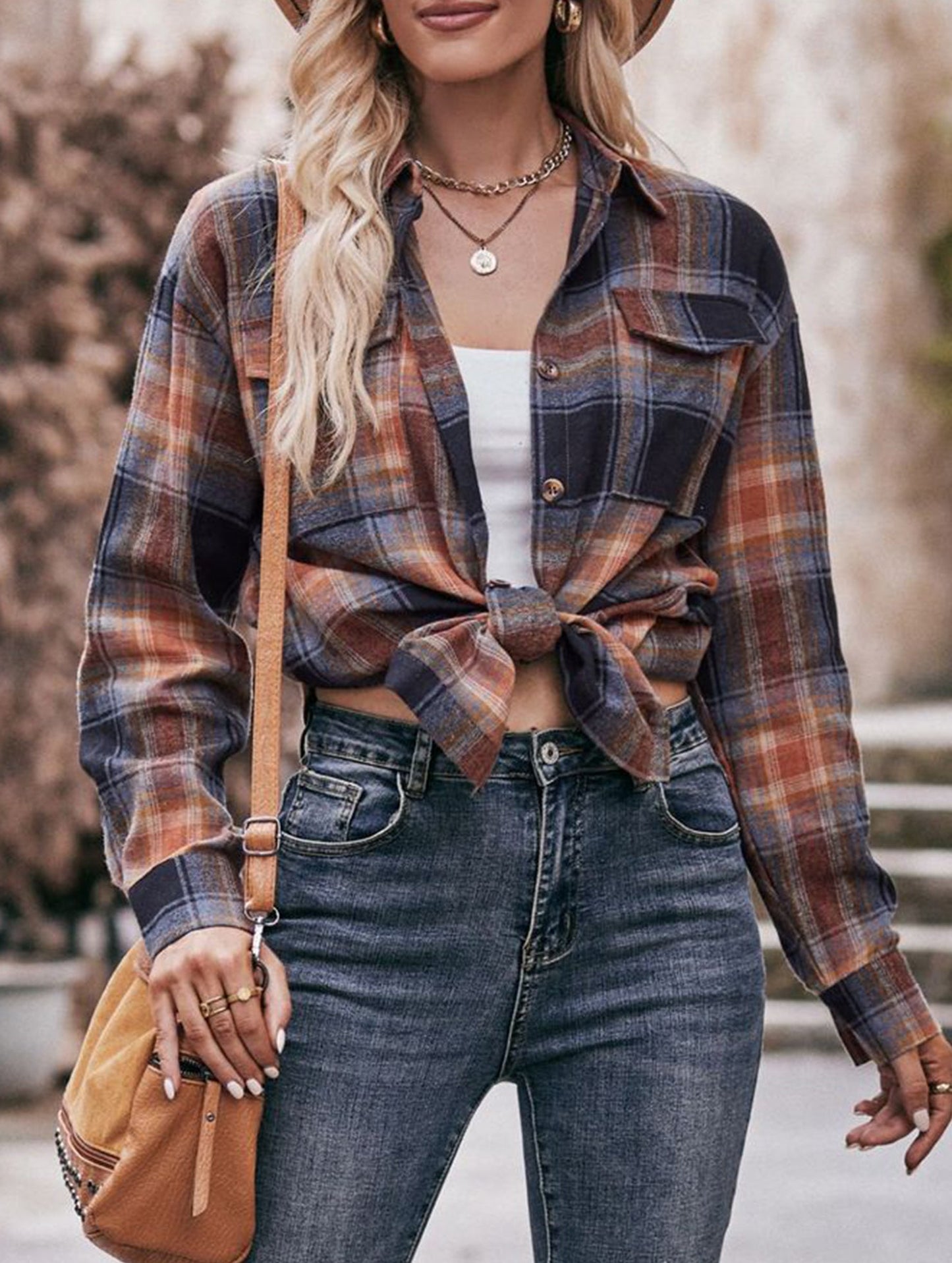 Fashionable casual loose plaid shirt