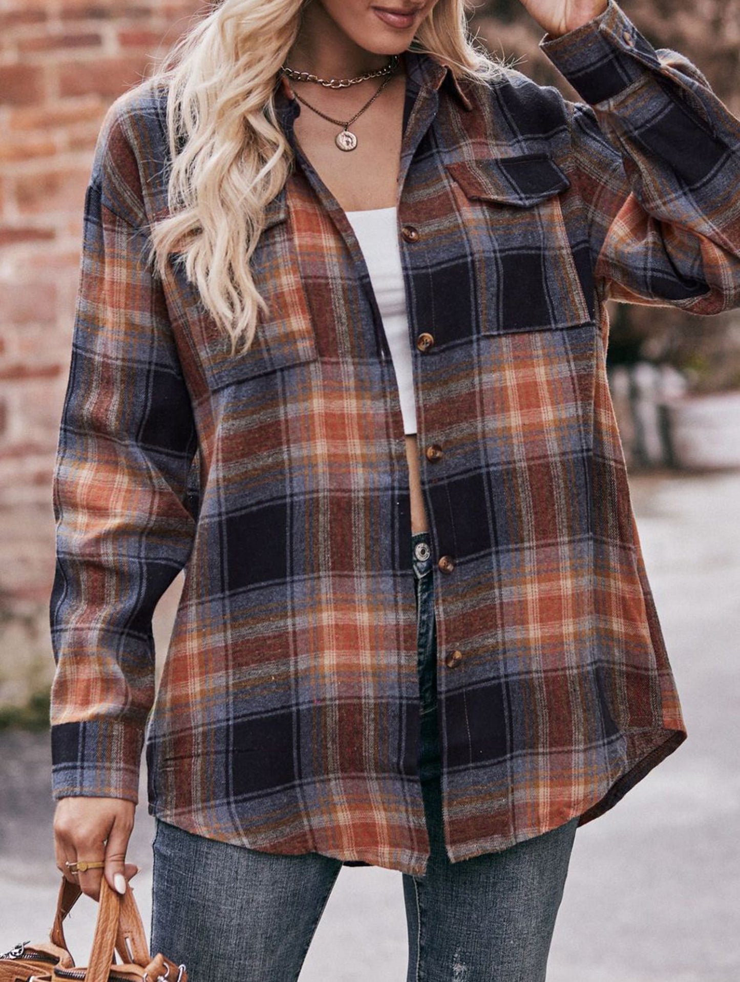 Fashionable casual loose plaid shirt