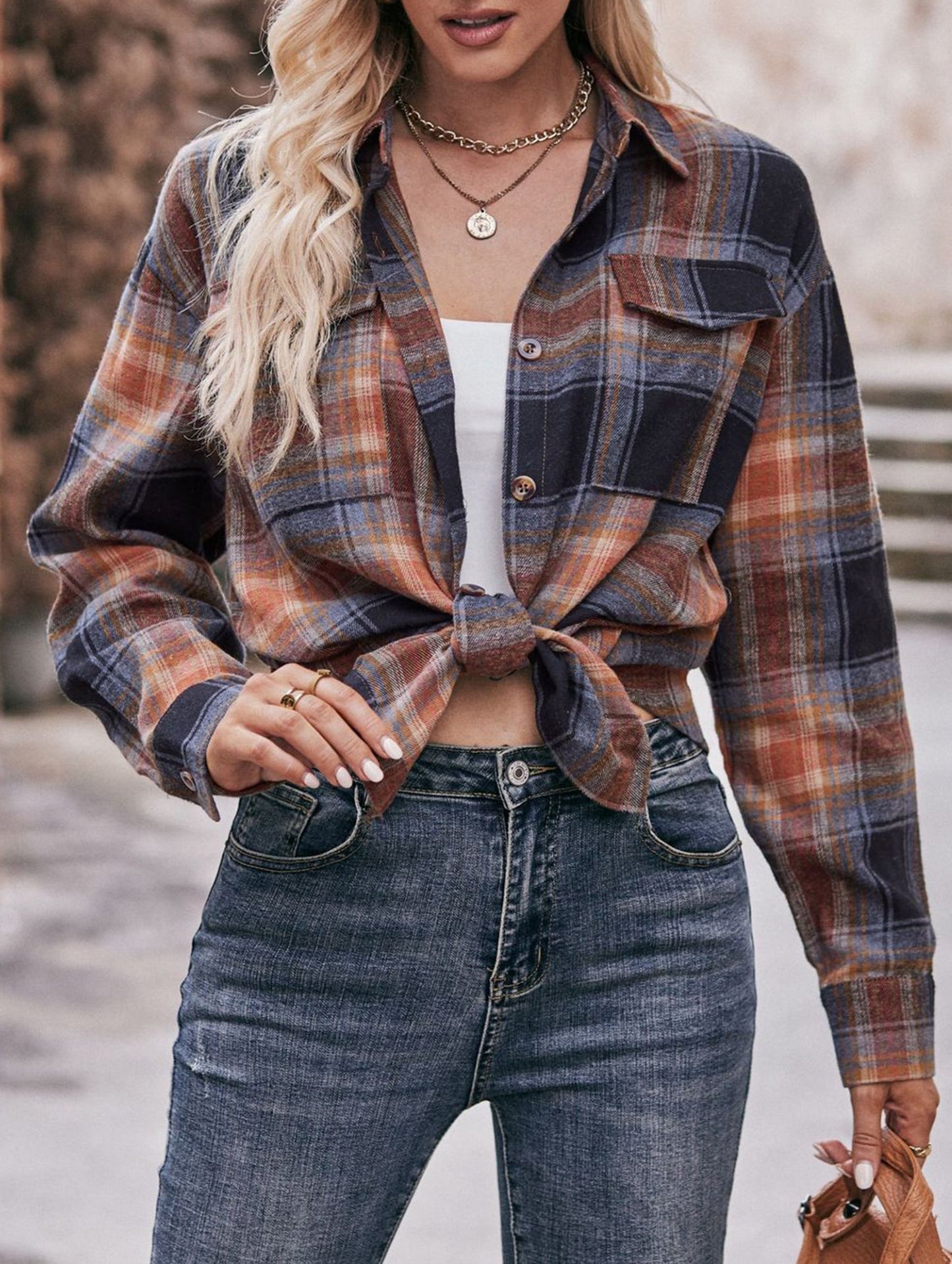 Fashionable casual loose plaid shirt