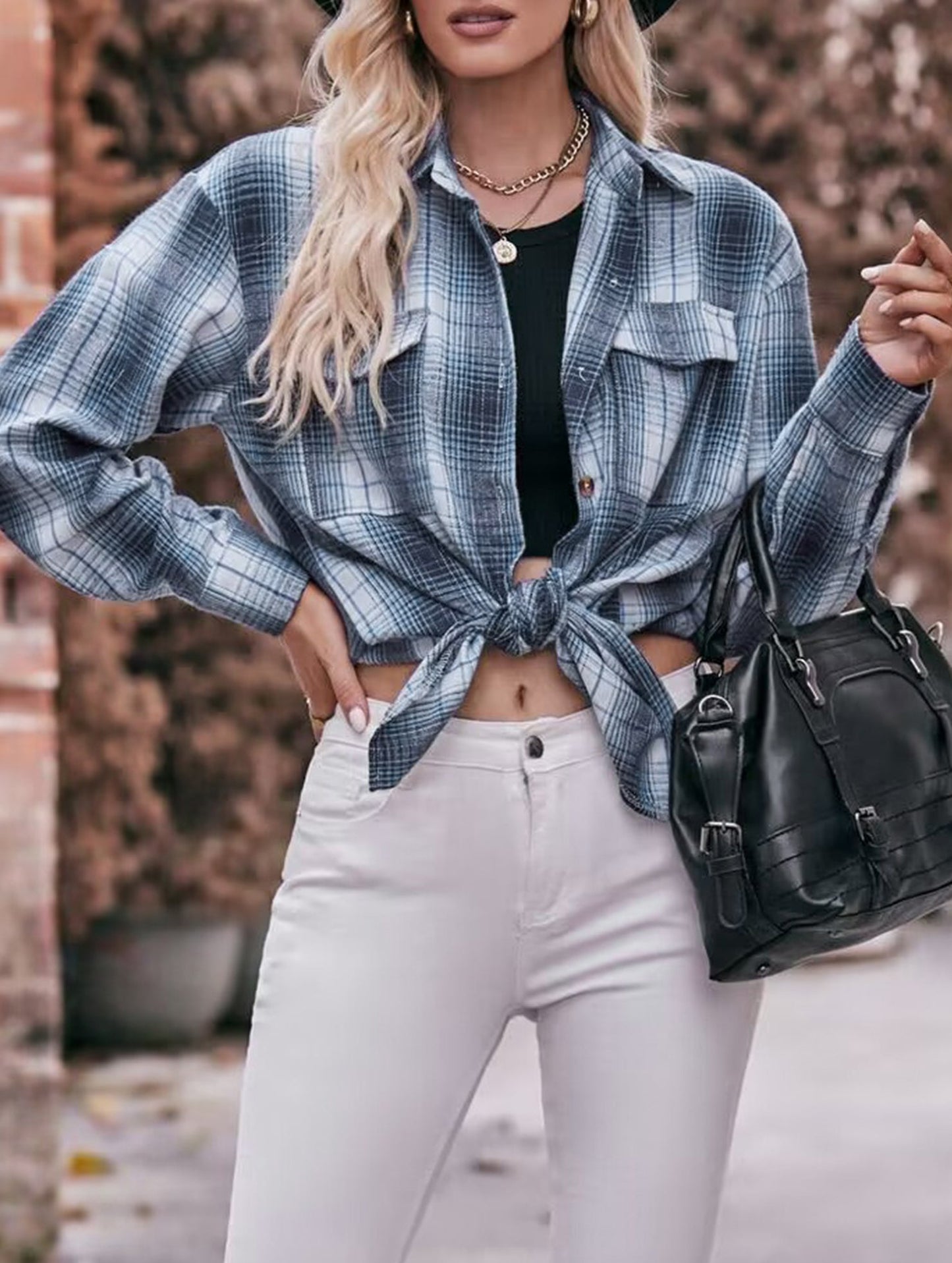 Fashionable casual loose plaid shirt