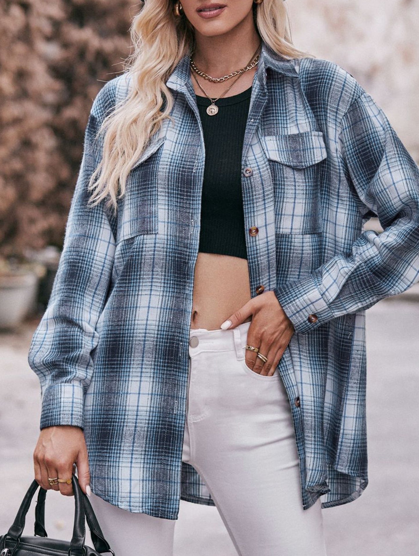 Fashionable casual loose plaid shirt