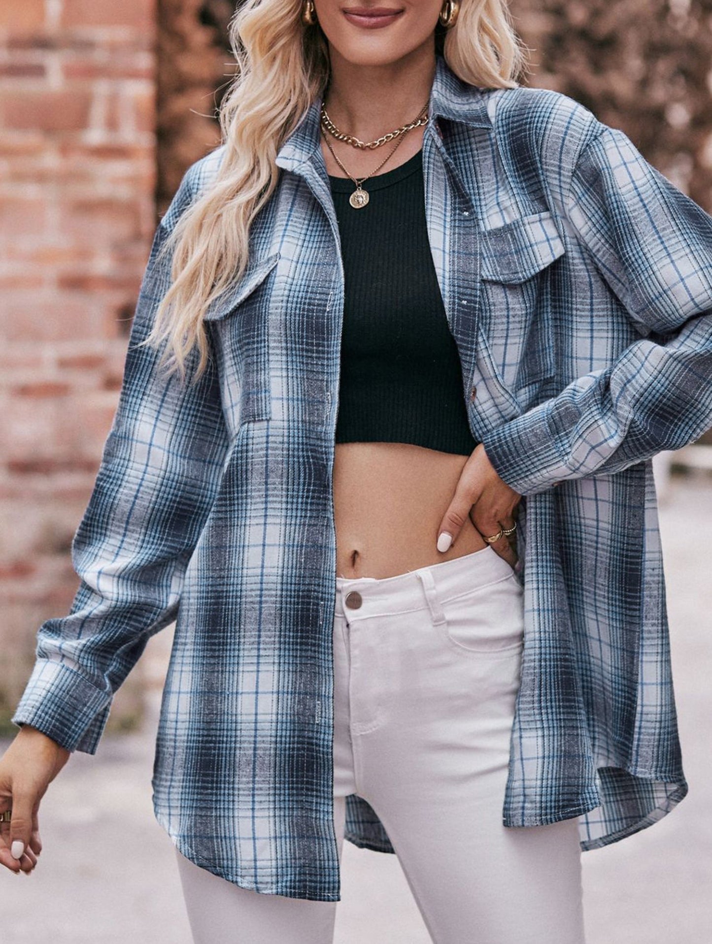 Fashionable casual loose plaid shirt