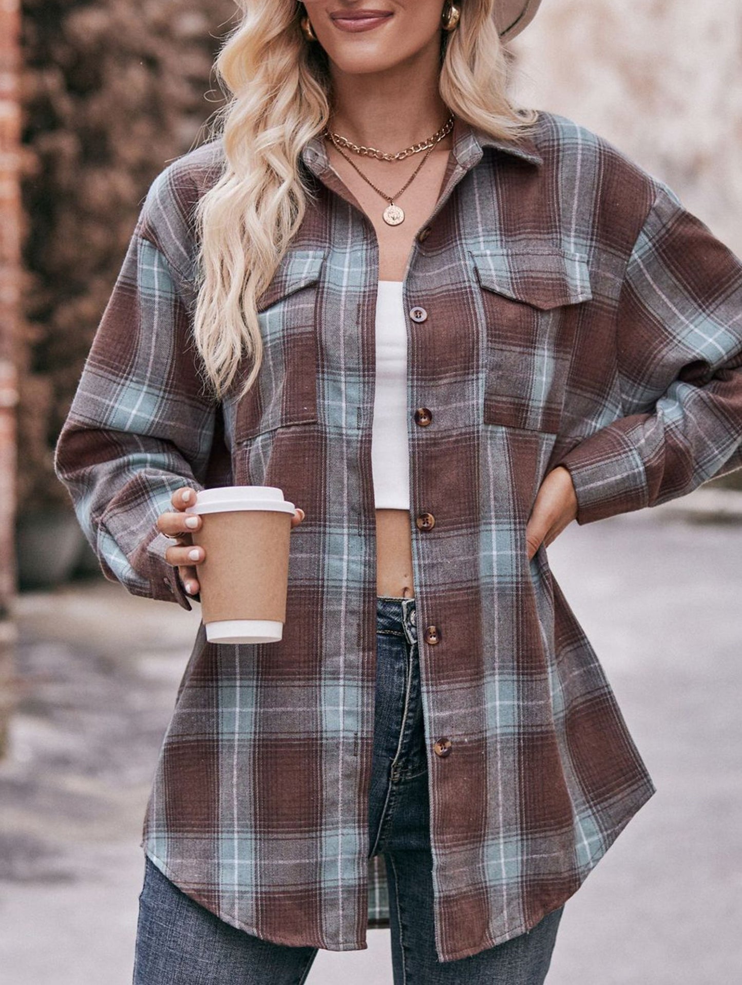 Fashionable casual loose plaid shirt