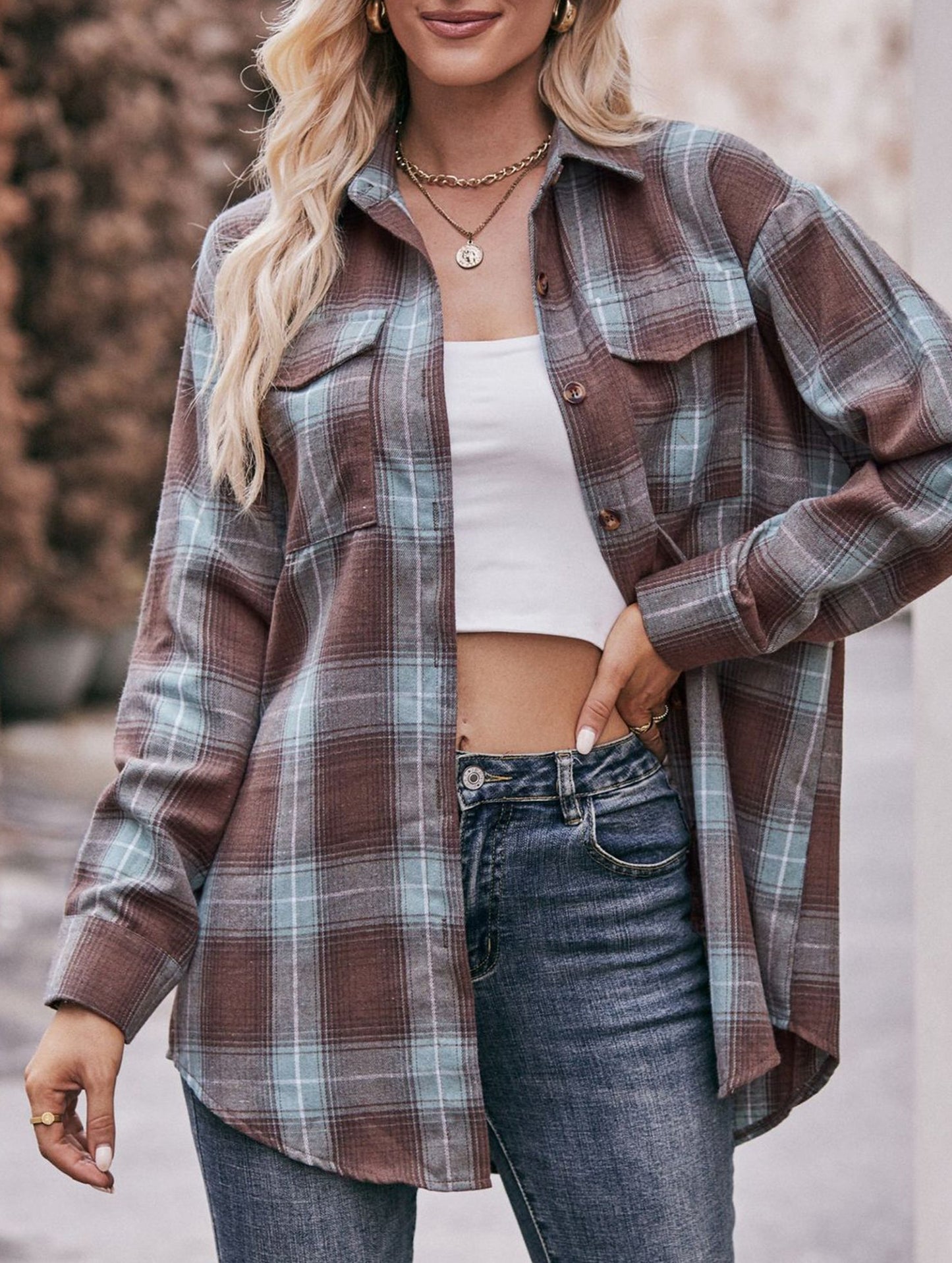 Fashionable casual loose plaid shirt