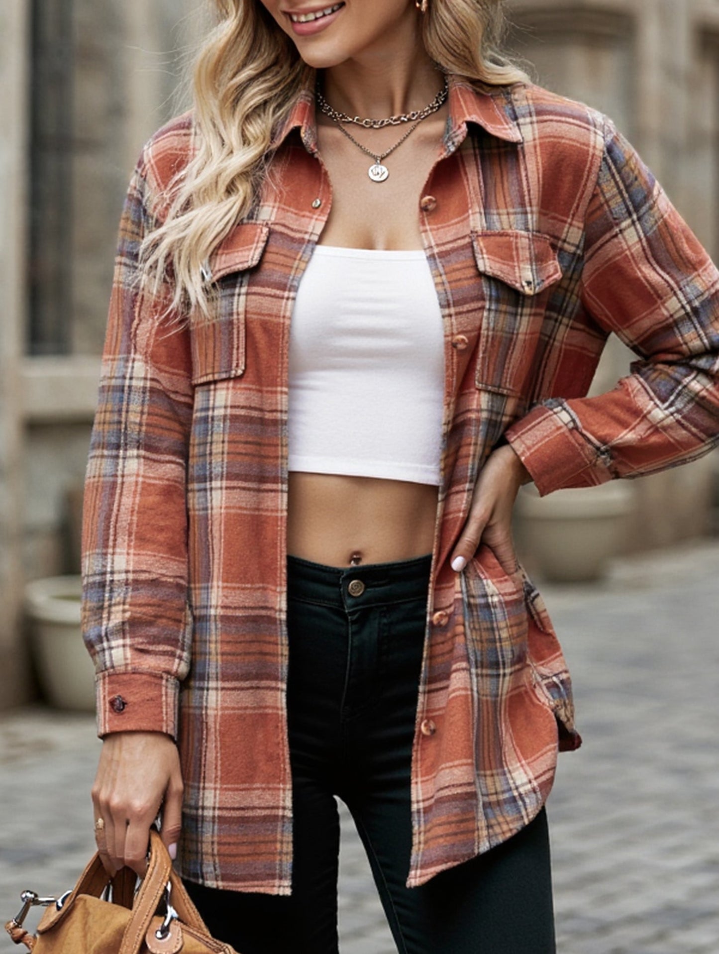 Fashionable casual loose plaid shirt