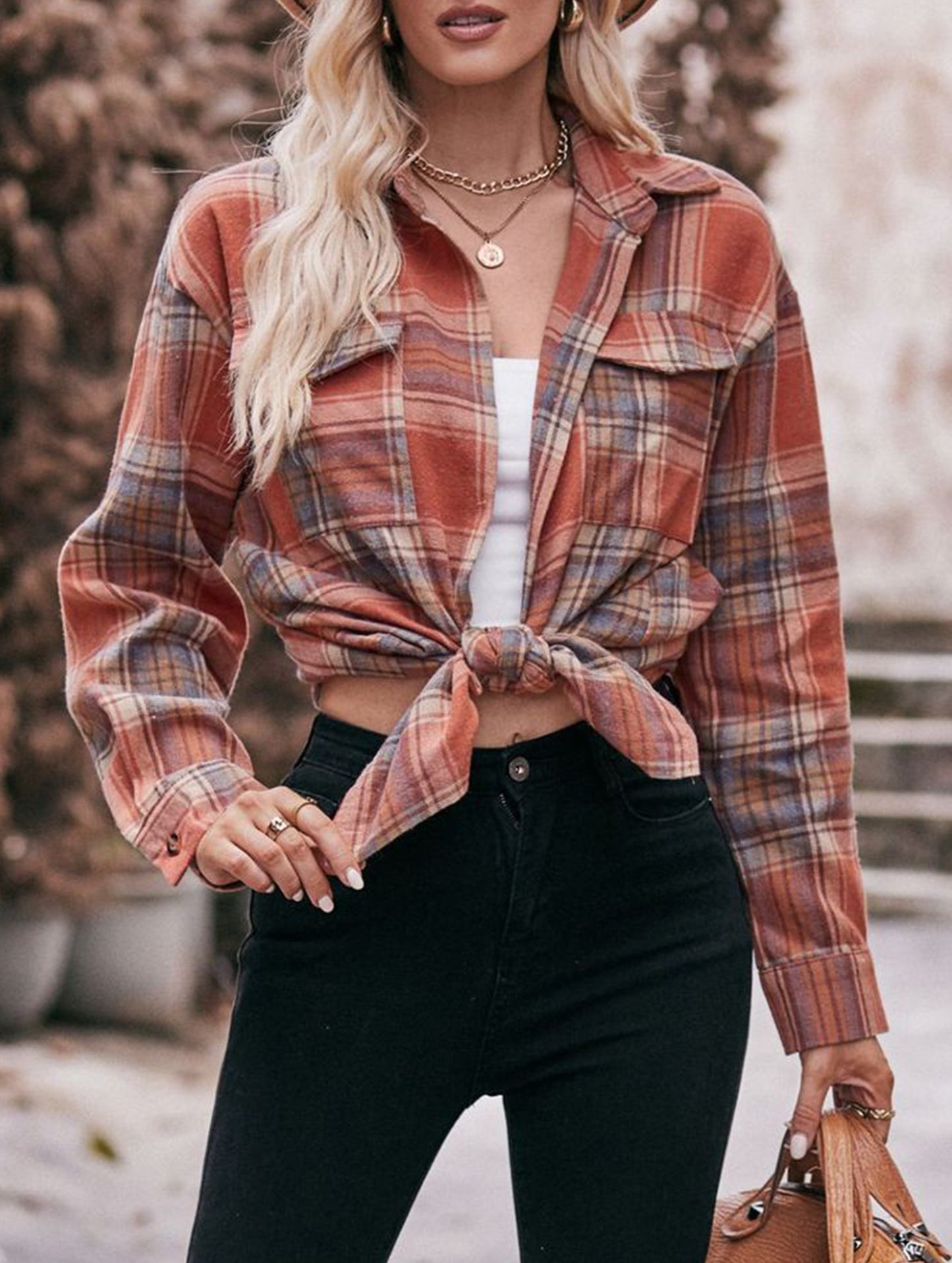 Fashionable casual loose plaid shirt