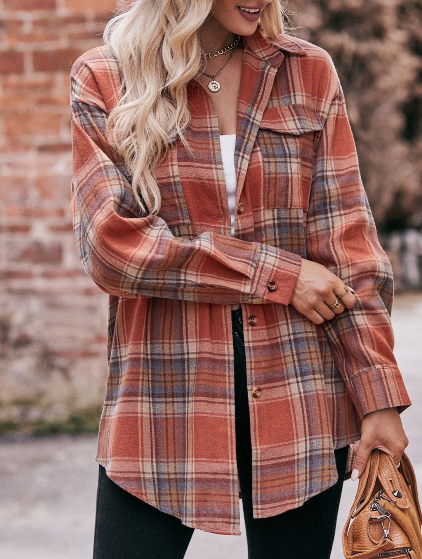 Fashionable casual loose plaid shirt