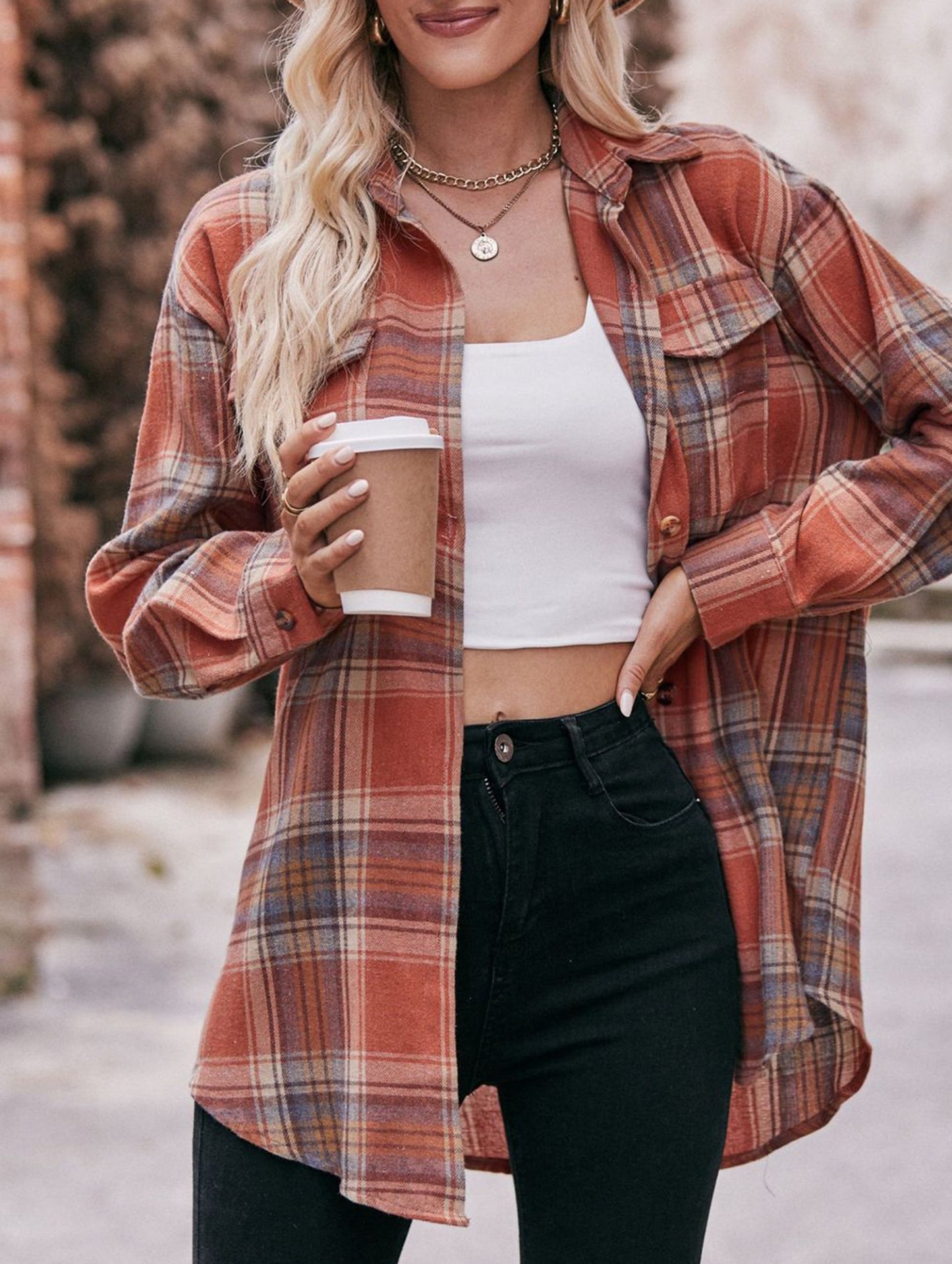 Fashionable casual loose plaid shirt