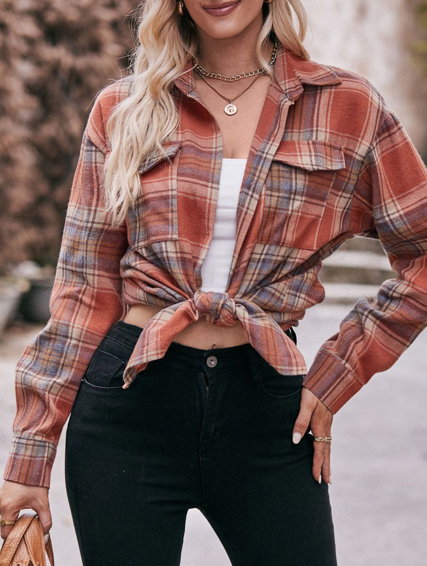 Fashionable casual loose plaid shirt