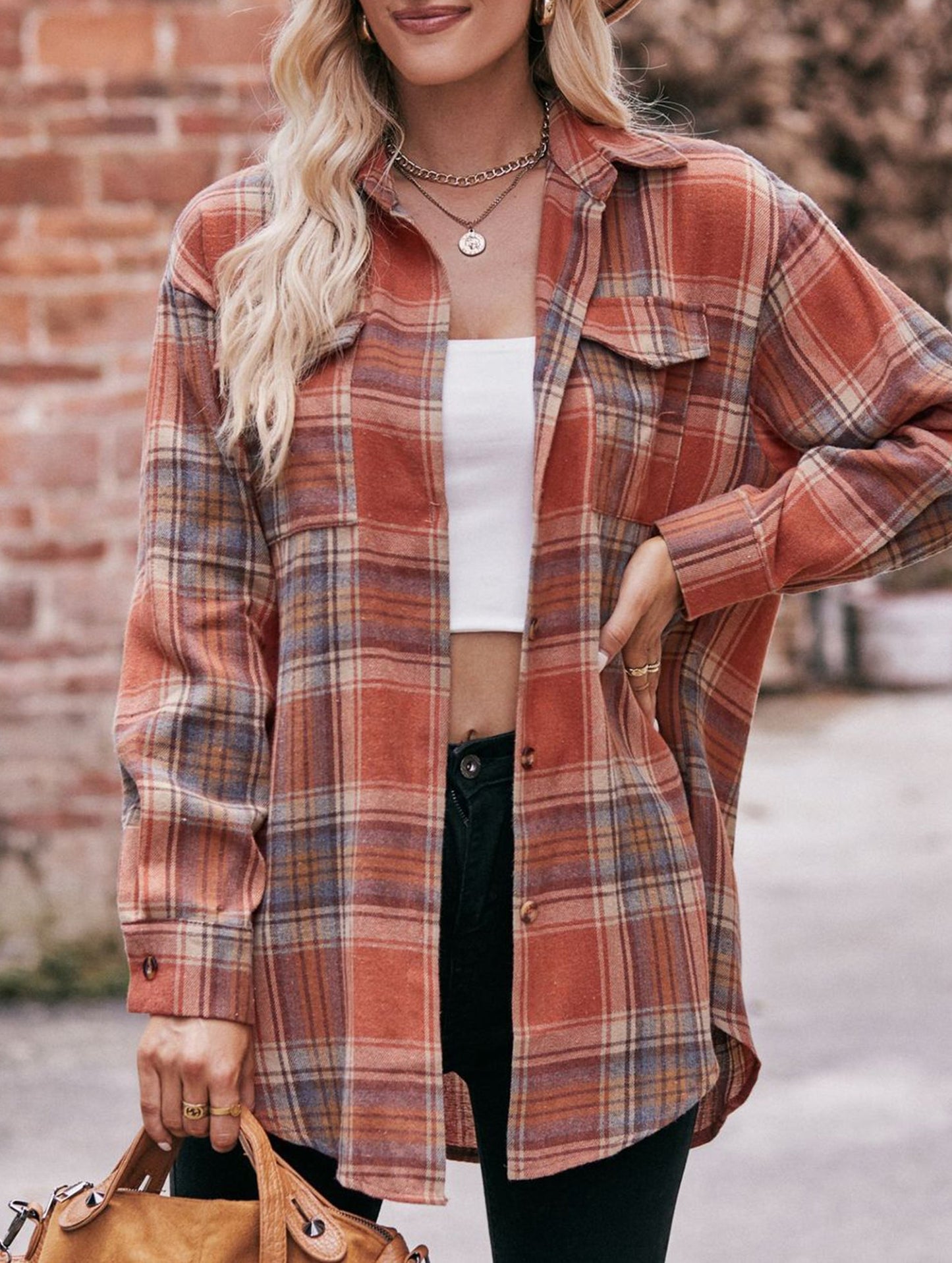 Fashionable casual loose plaid shirt