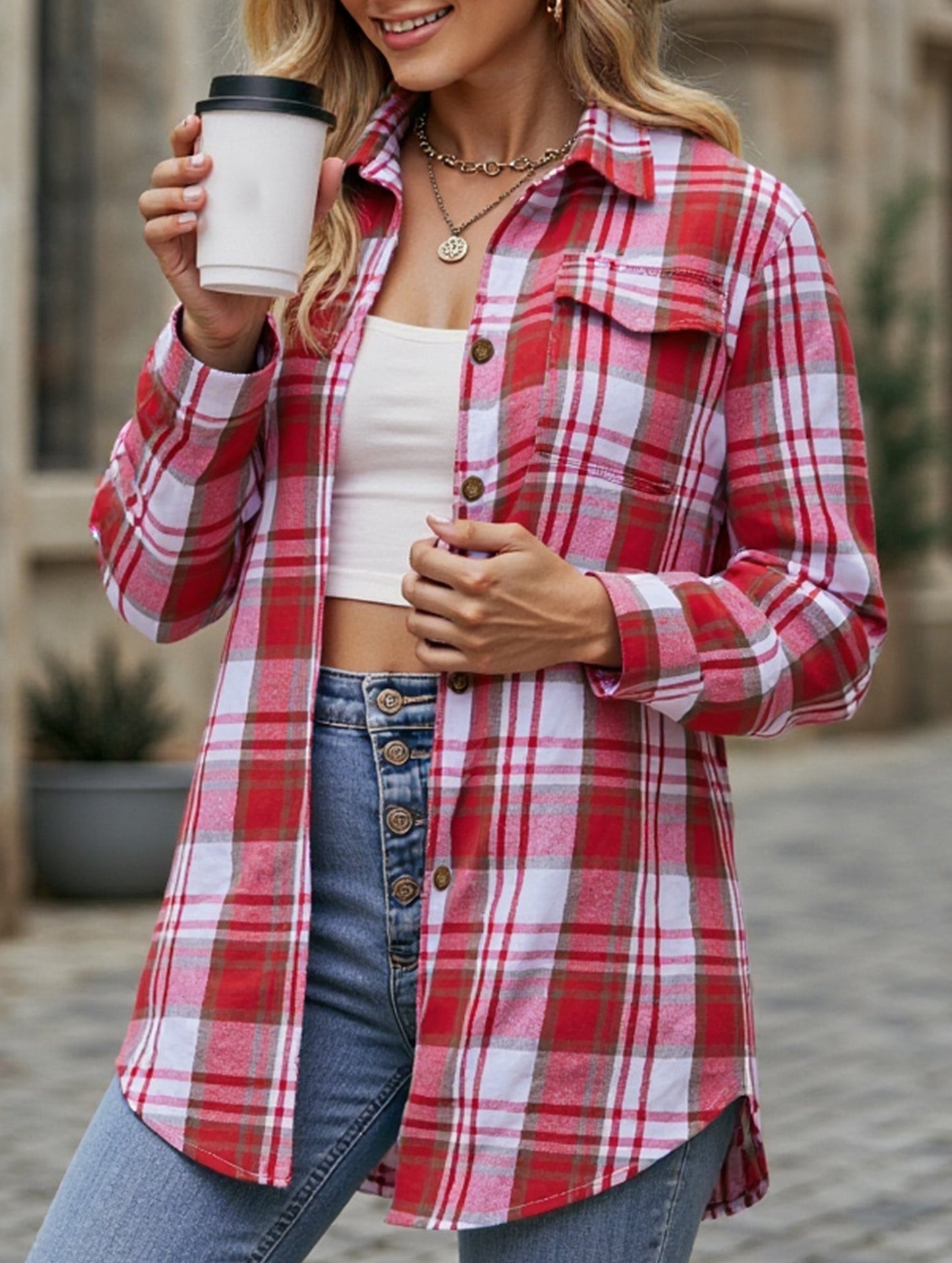 Fashionable casual loose plaid shirt