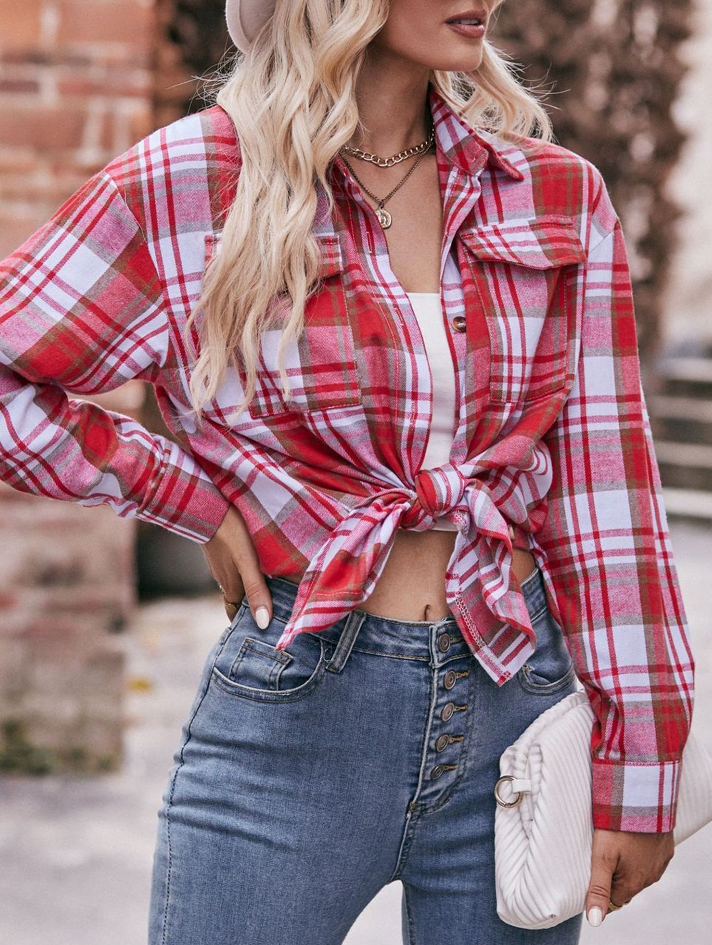 Fashionable casual loose plaid shirt