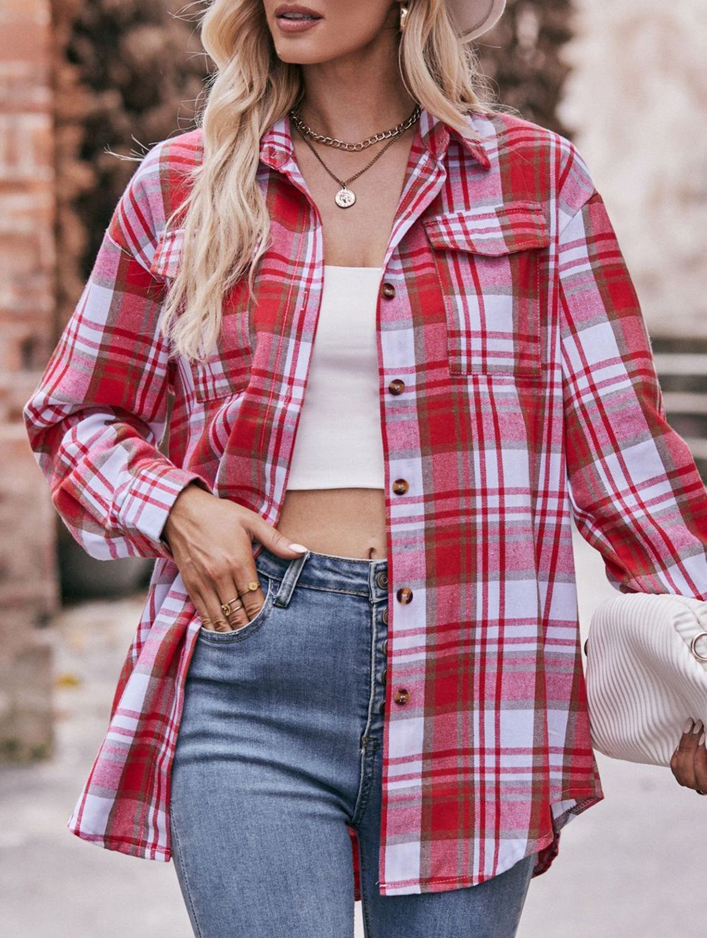 Fashionable casual loose plaid shirt