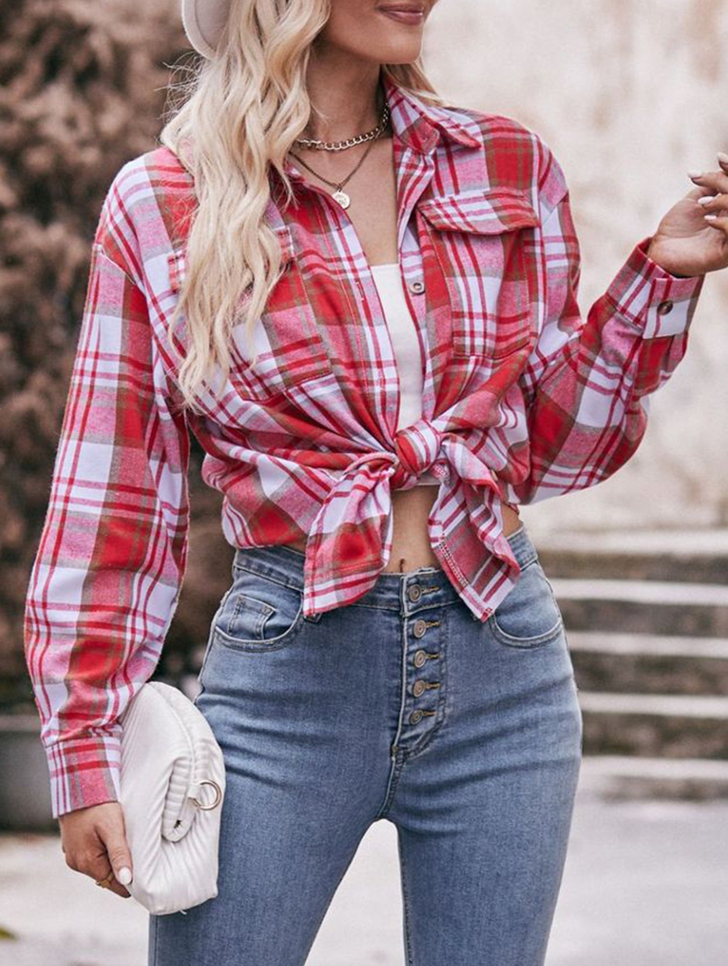 Fashionable casual loose plaid shirt