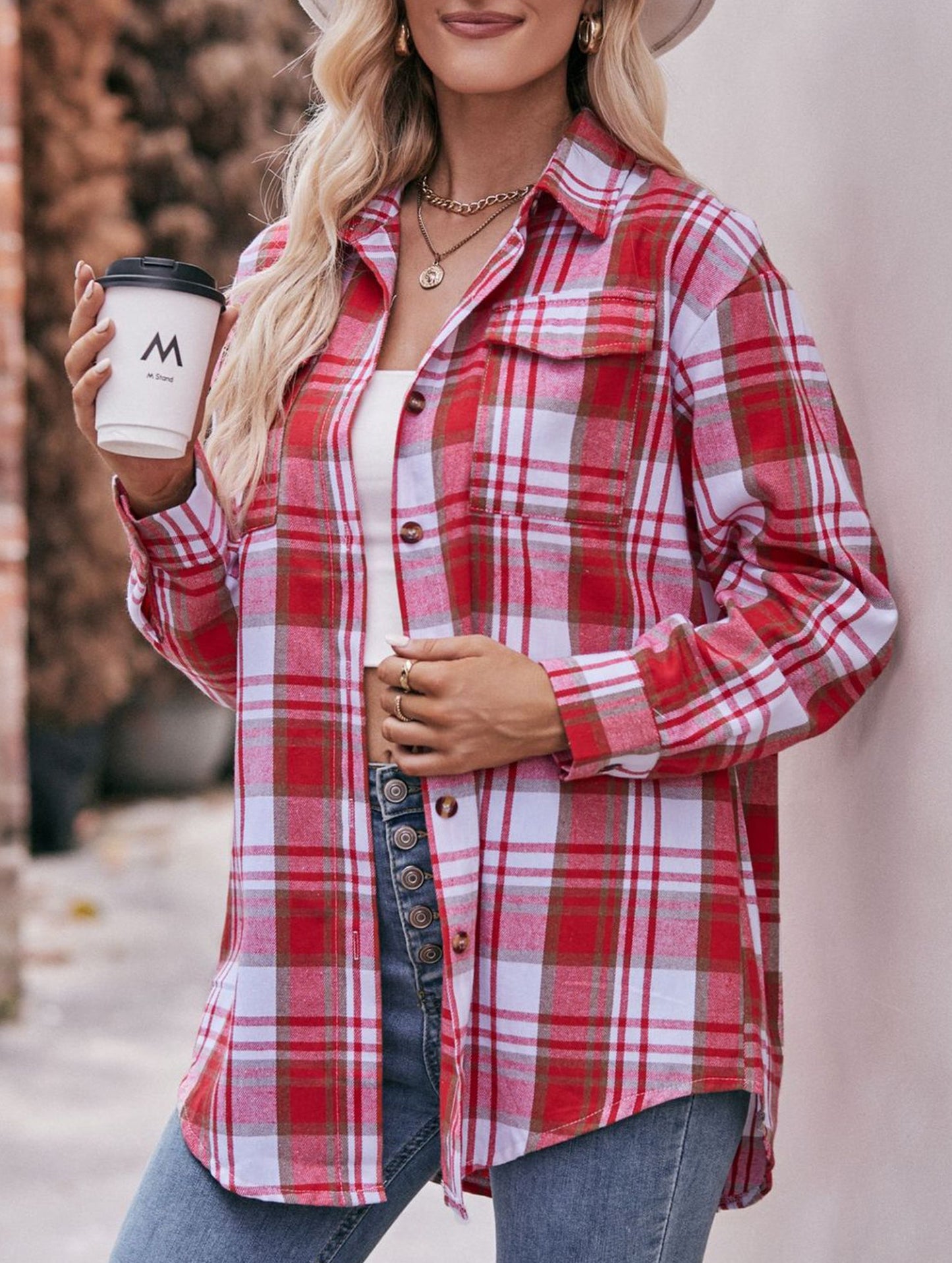 Fashionable casual loose plaid shirt