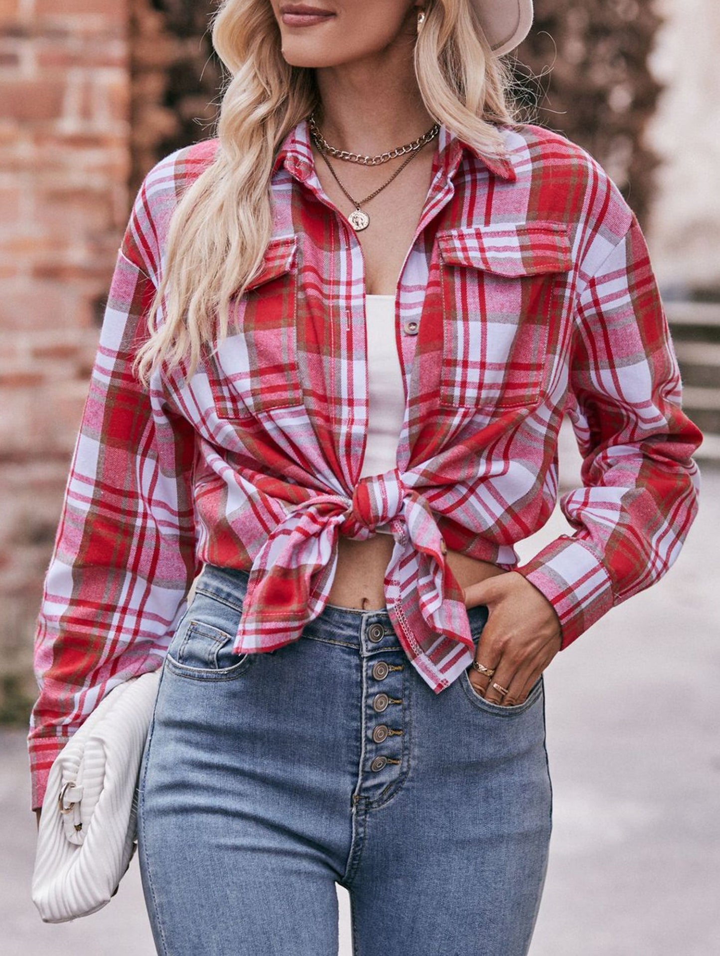 Fashionable casual loose plaid shirt
