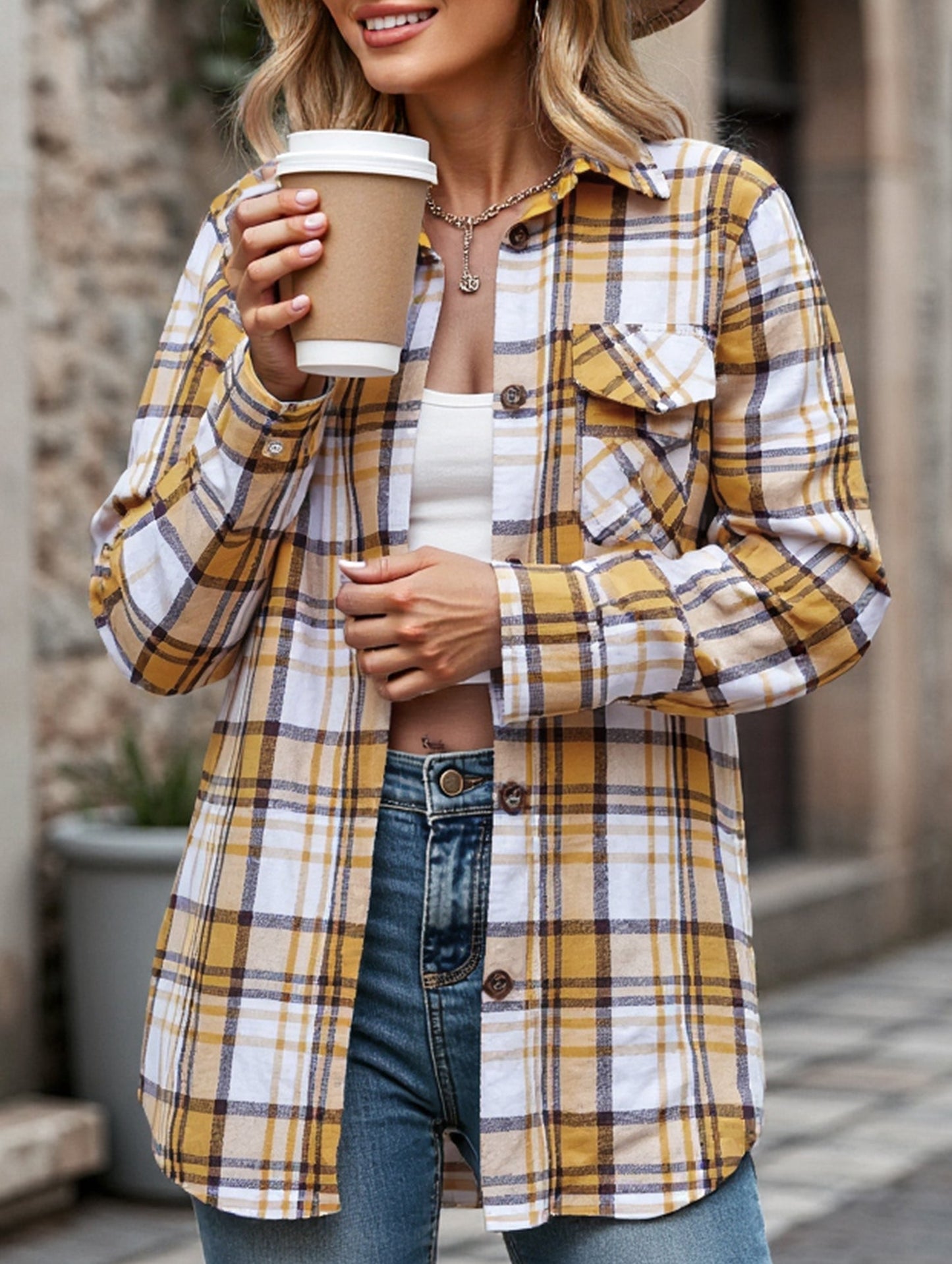 Fashionable casual loose plaid shirt