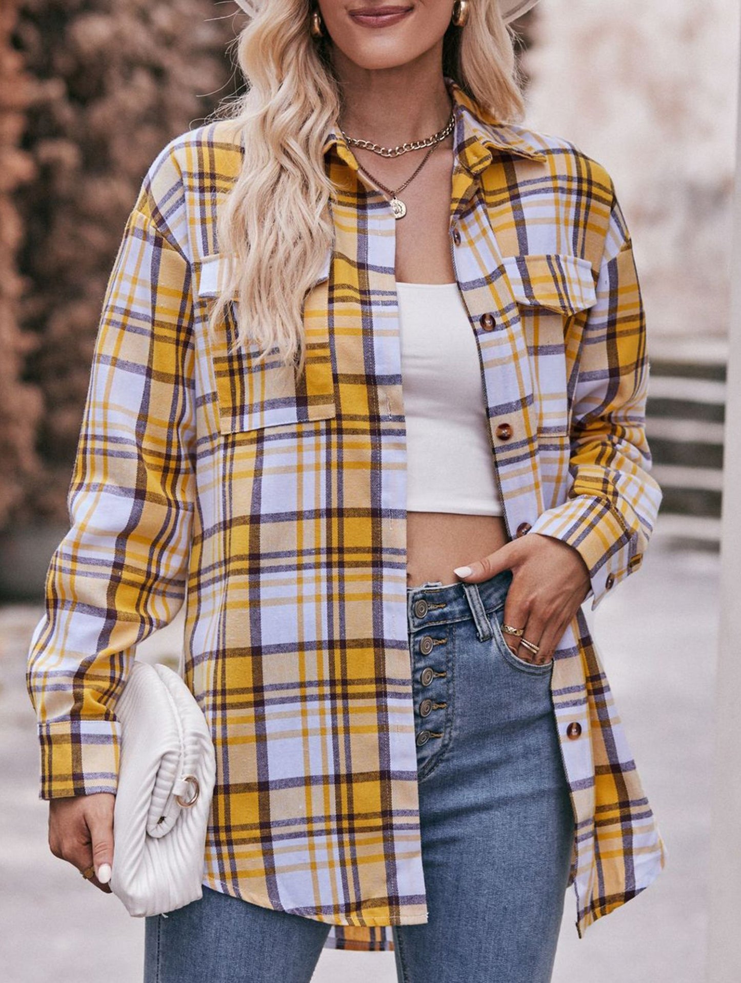 Fashionable casual loose plaid shirt