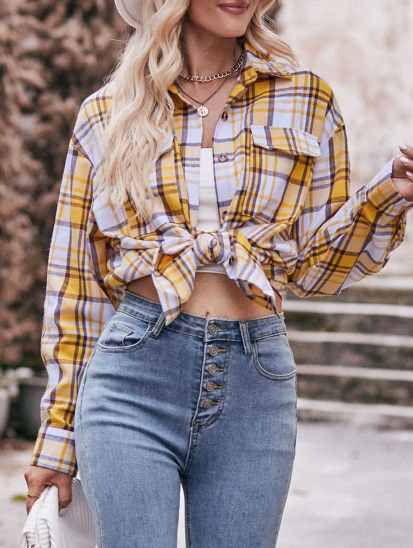 Fashionable casual loose plaid shirt