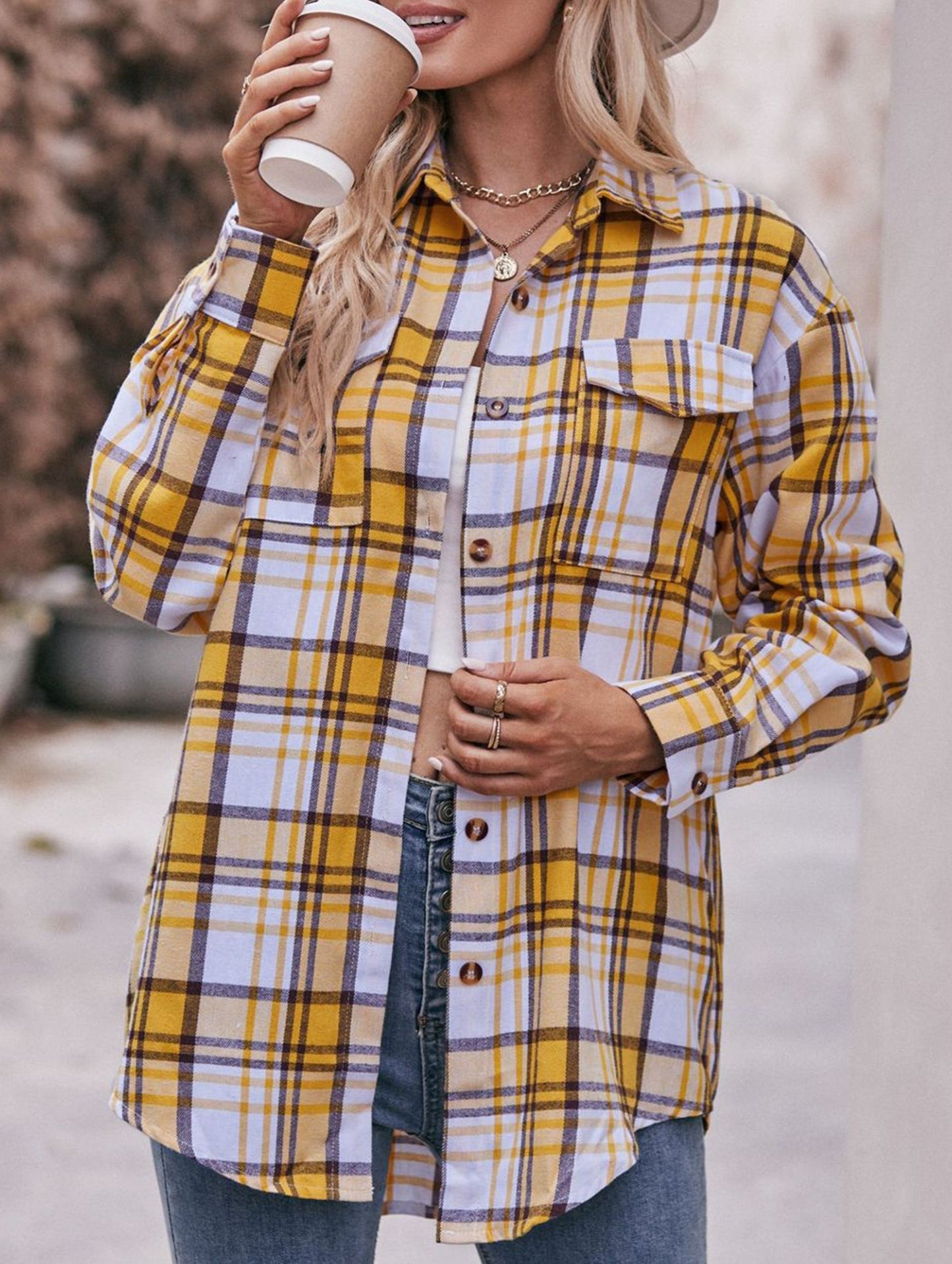 Fashionable casual loose plaid shirt
