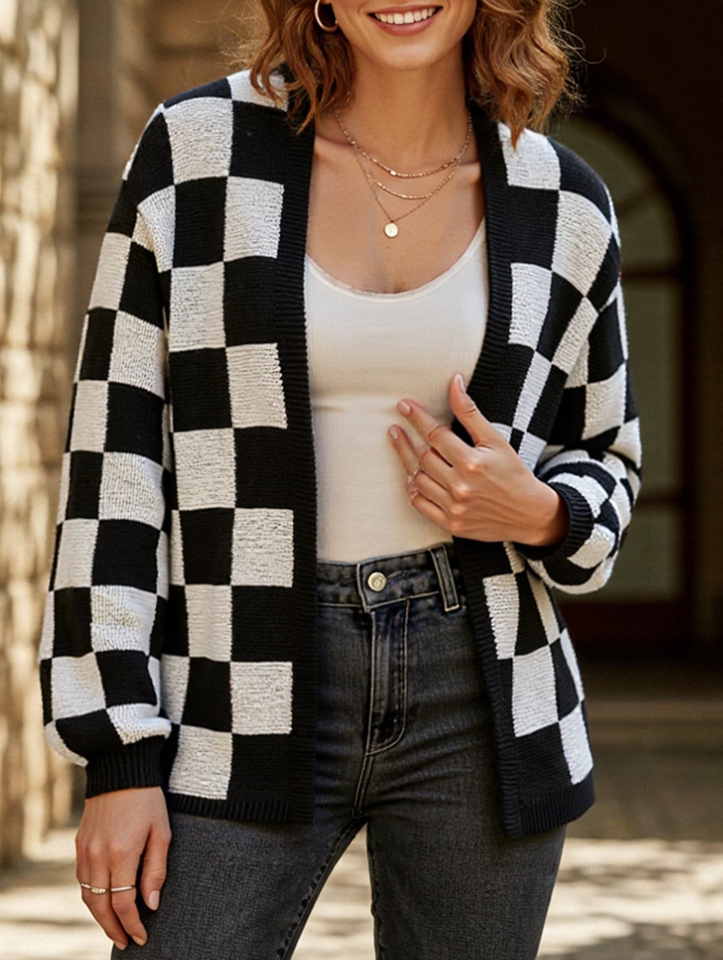 Spliced loose casual cardigan sweater