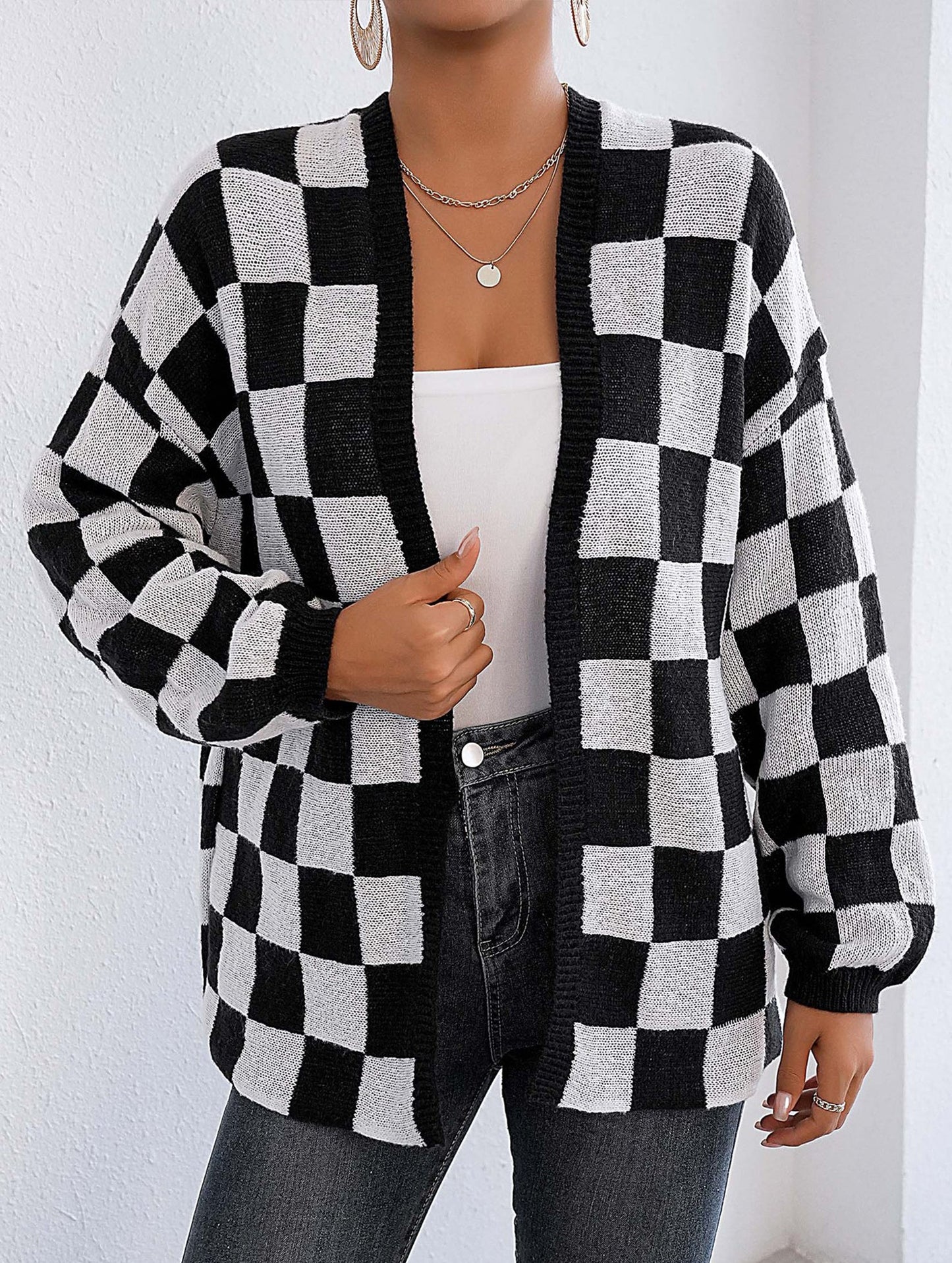 Spliced loose casual cardigan sweater
