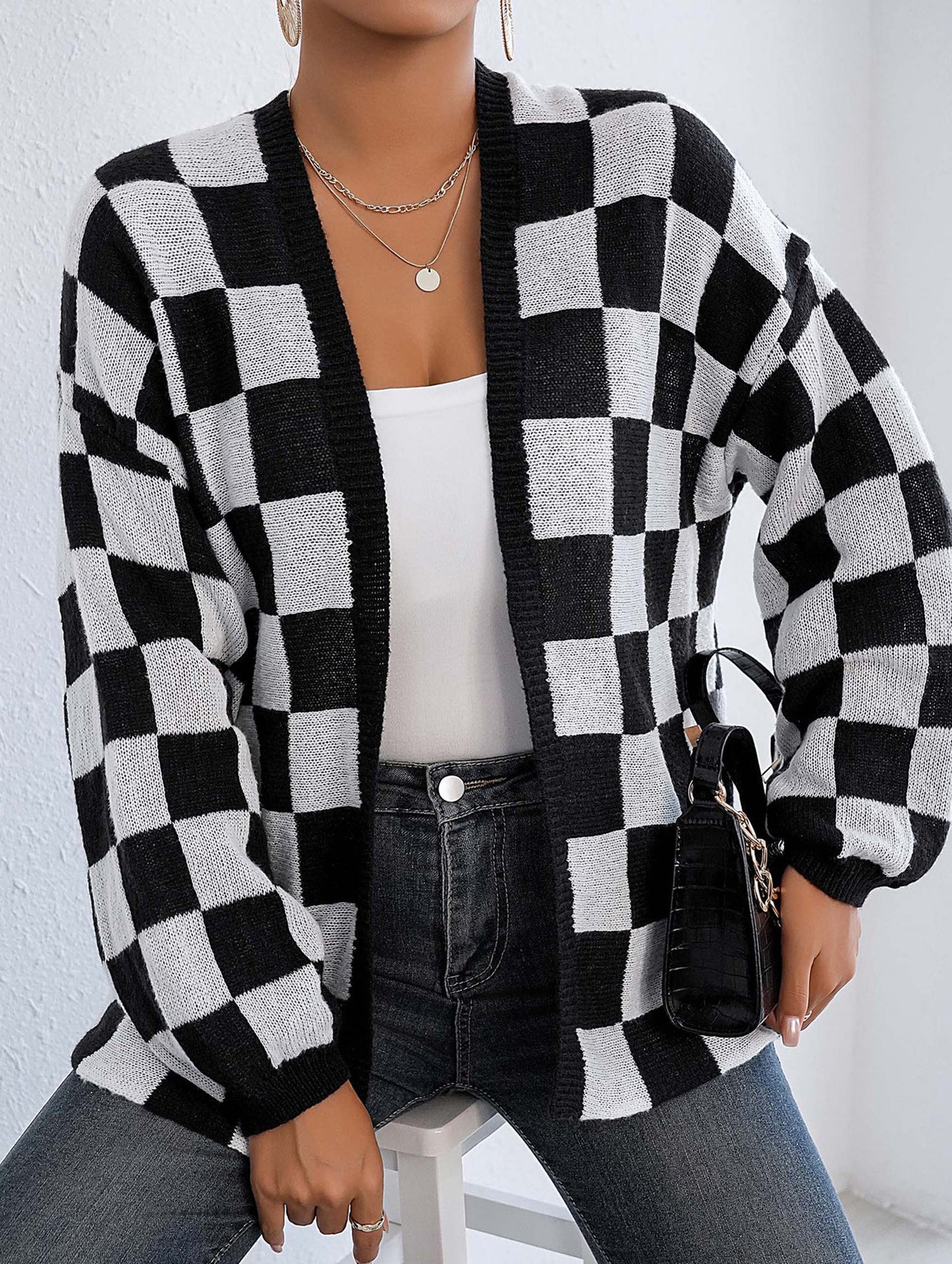 Spliced loose casual cardigan sweater