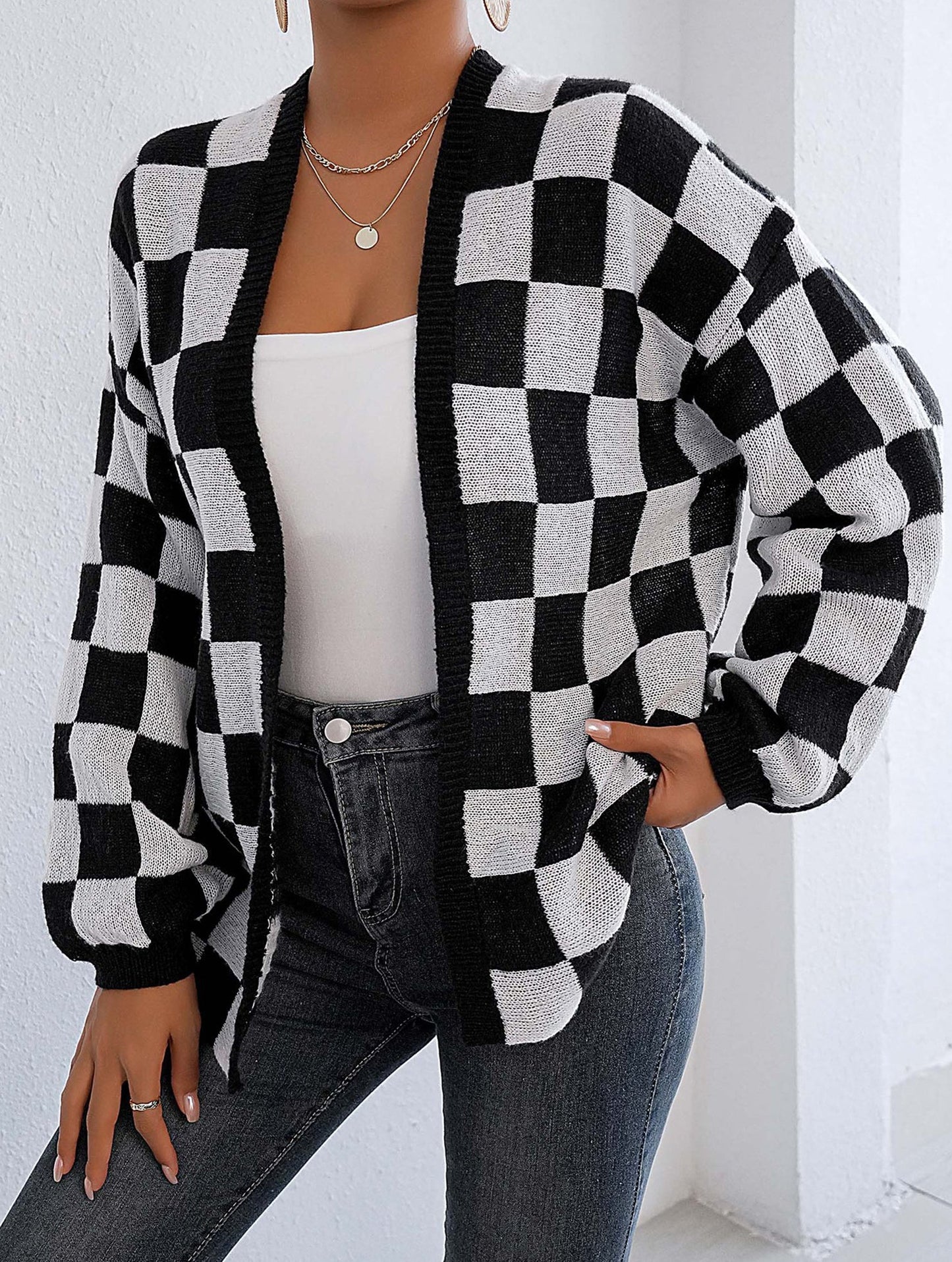 Spliced loose casual cardigan sweater