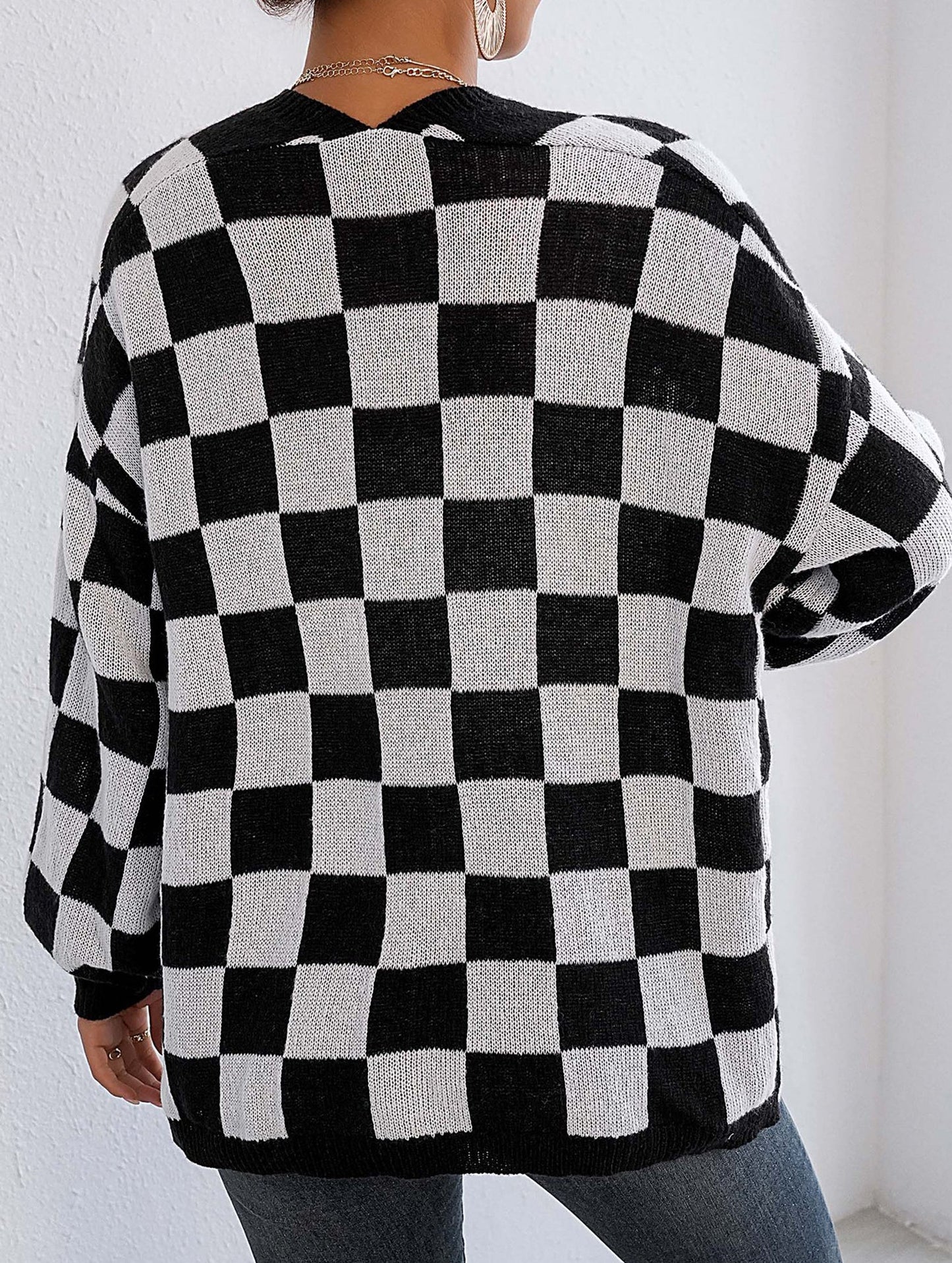 Spliced loose casual cardigan sweater