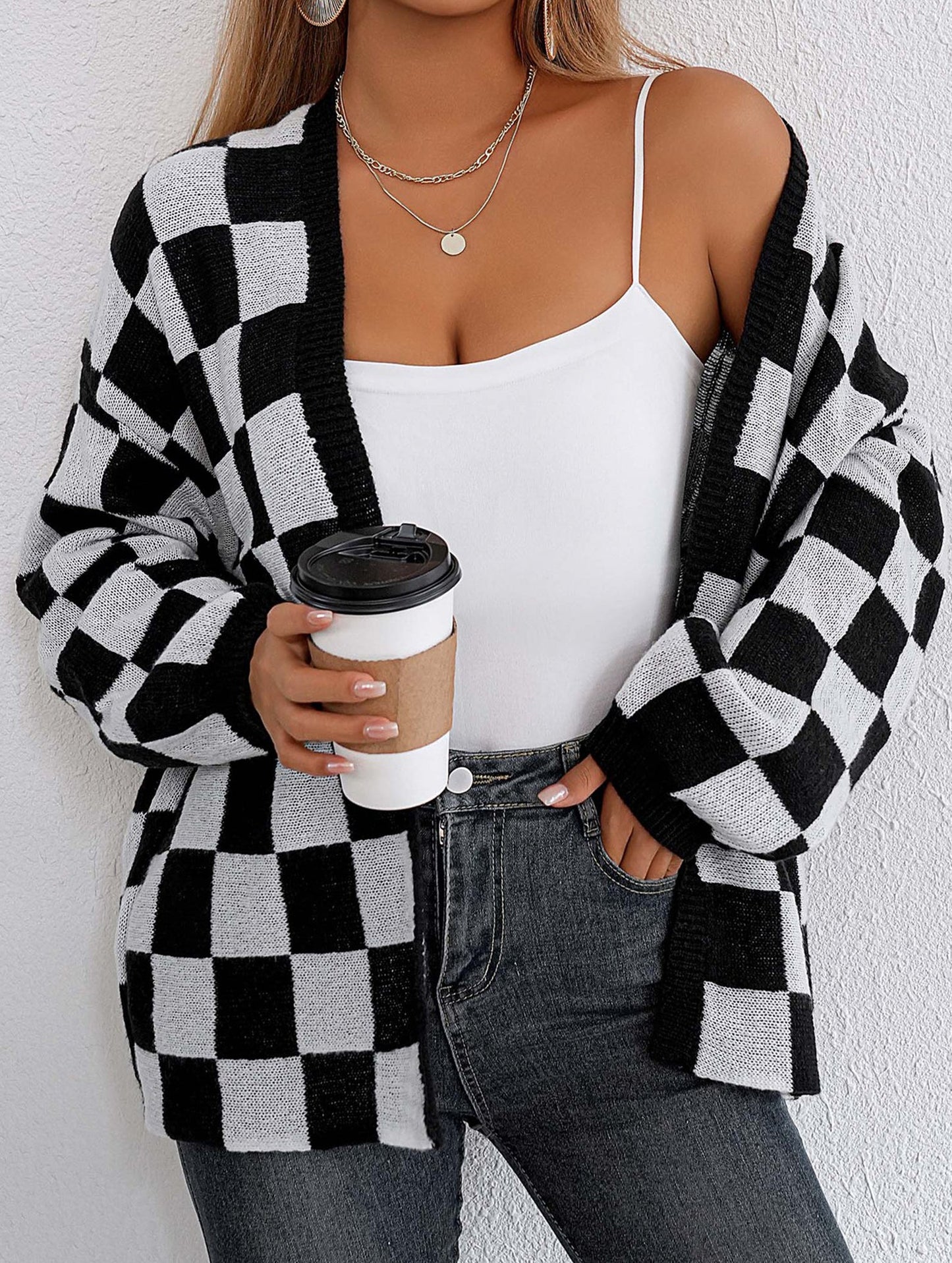 Spliced loose casual cardigan sweater