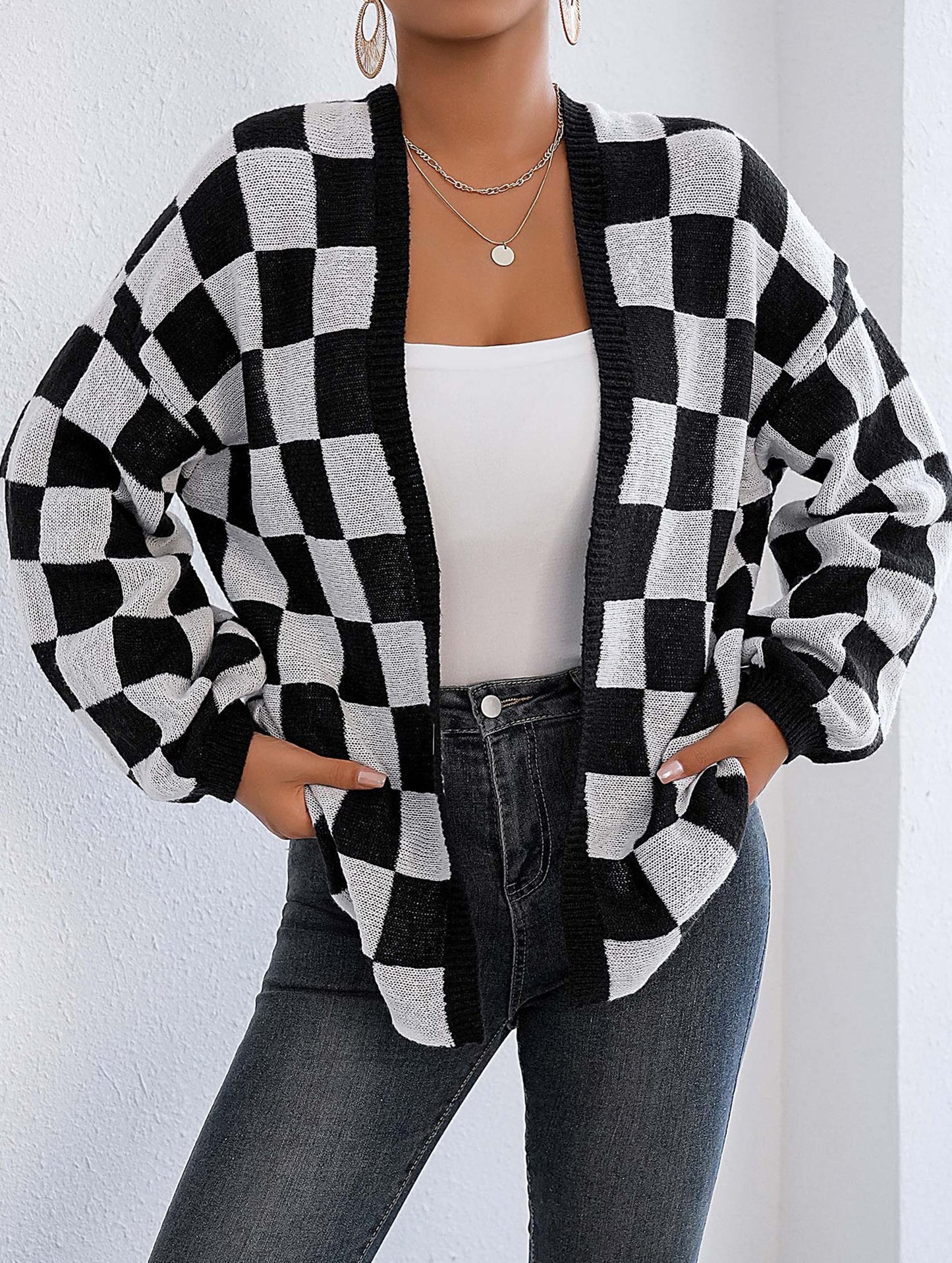 Spliced loose casual cardigan sweater