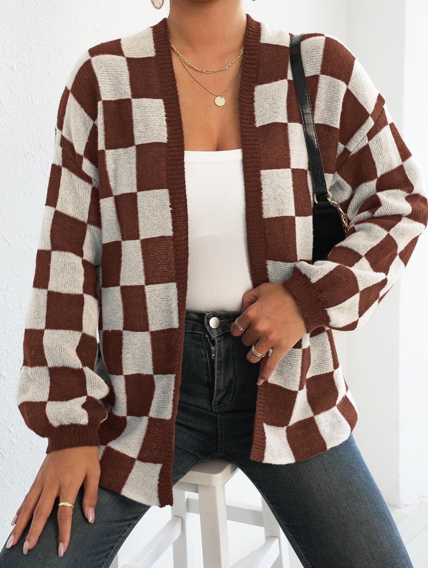 Spliced loose casual cardigan sweater