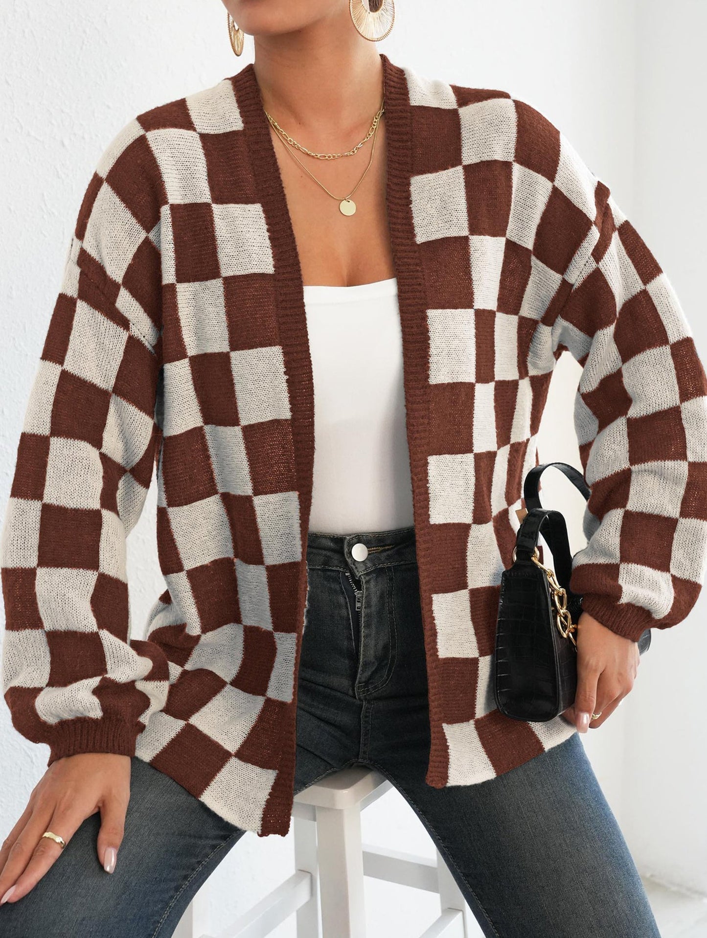 Spliced loose casual cardigan sweater