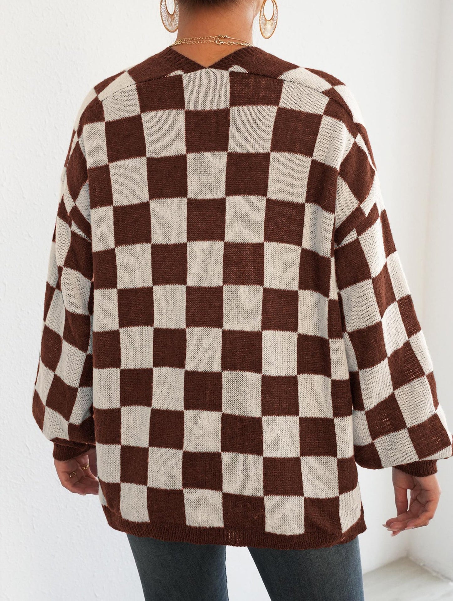 Spliced loose casual cardigan sweater