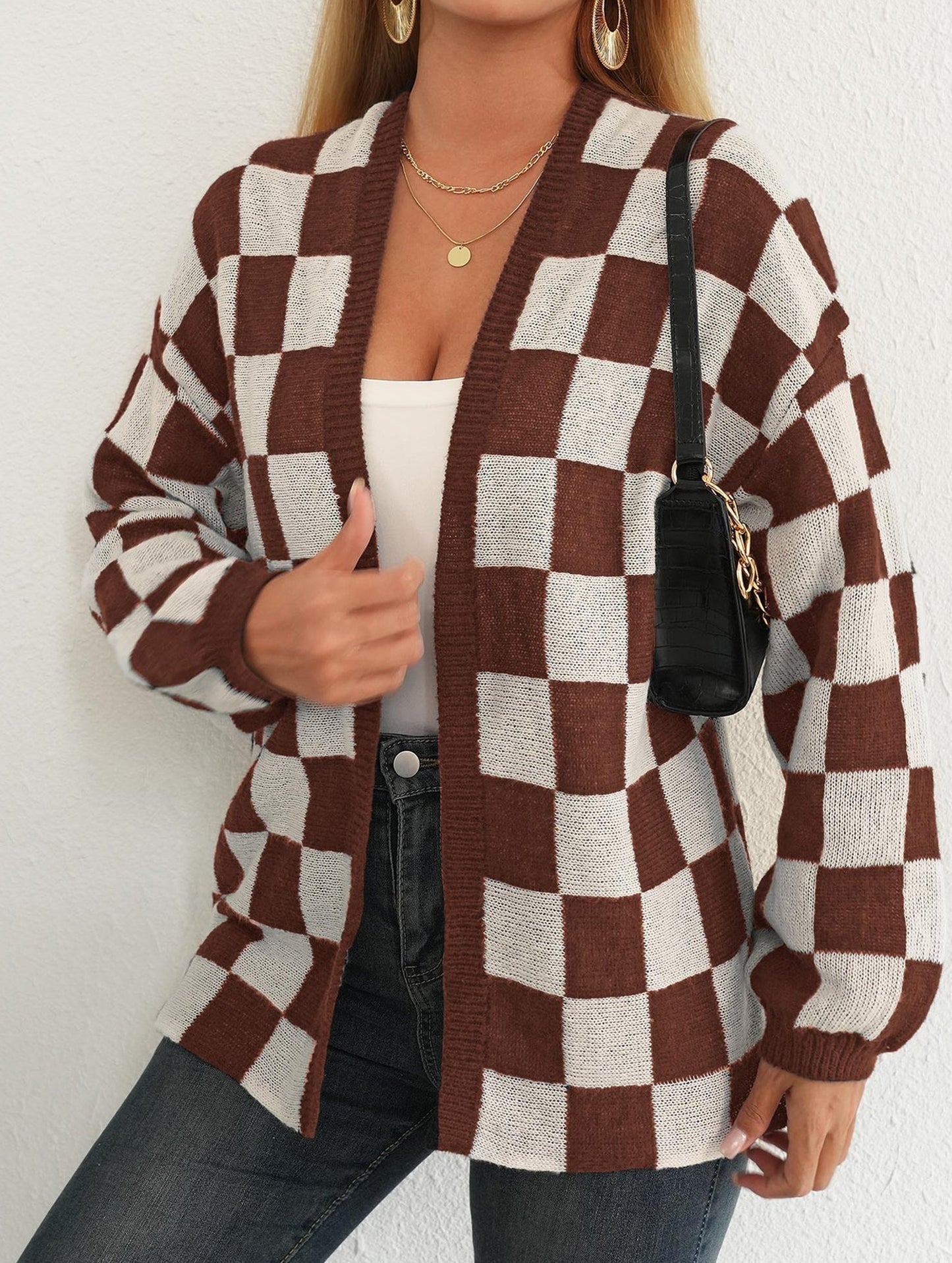 Spliced loose casual cardigan sweater