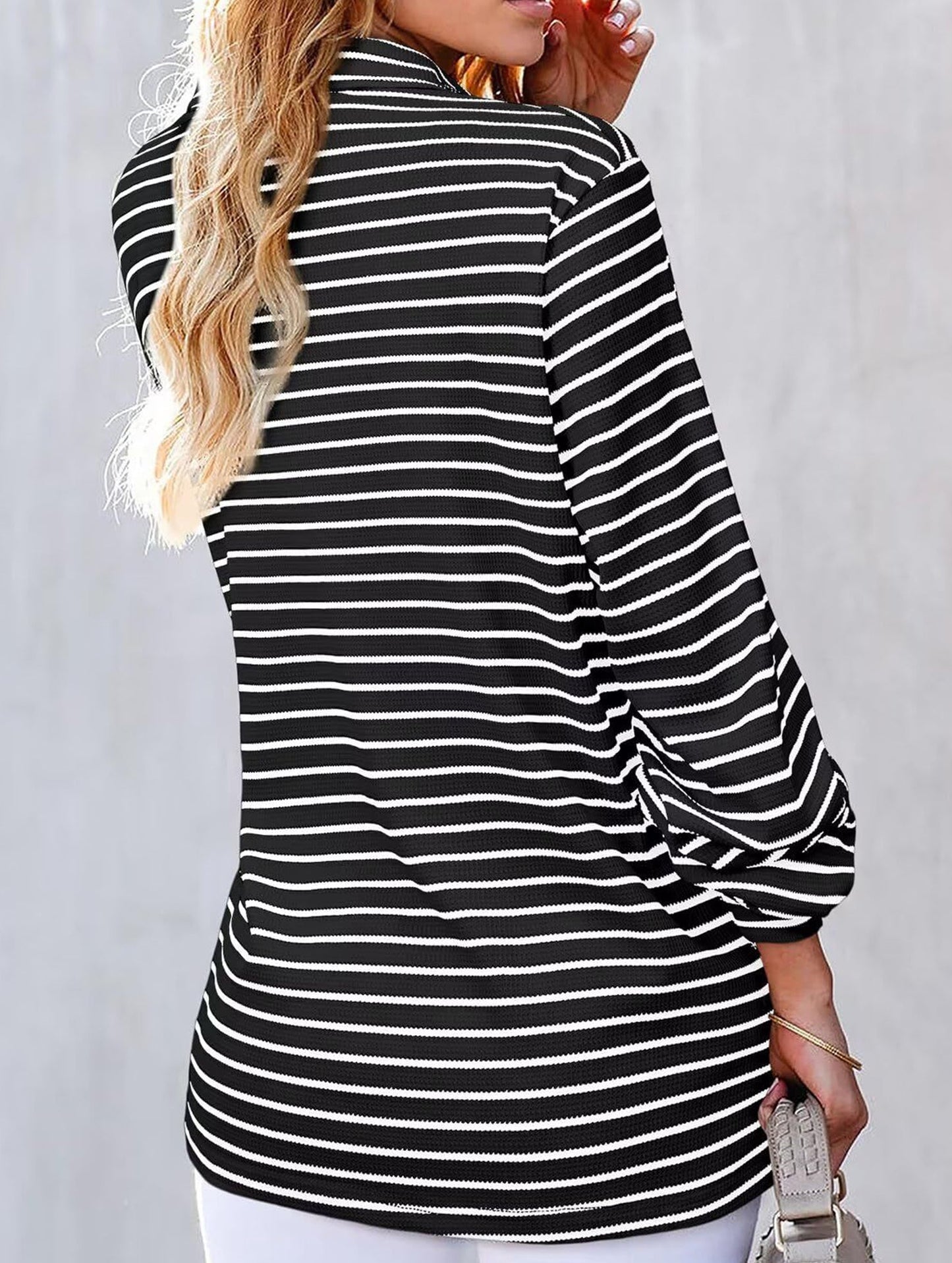 Cute Striped V-Neck Button-Down Shirt