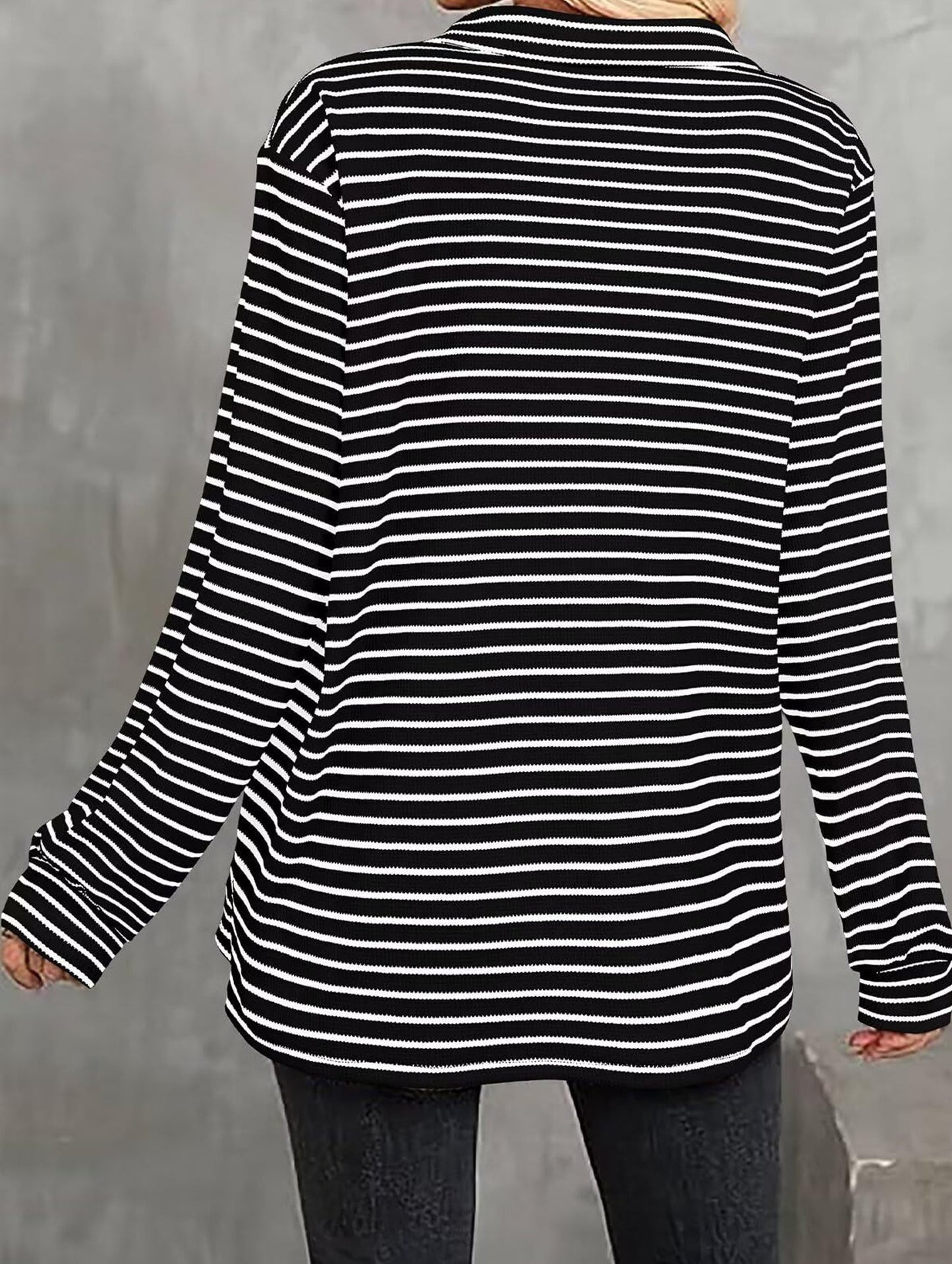 Cute Striped V-Neck Button-Down Shirt