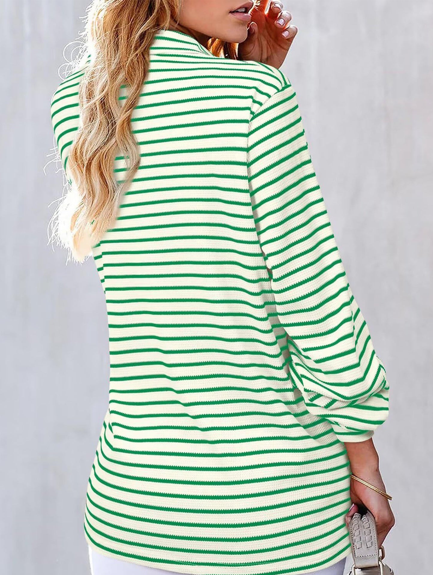 Cute Striped V-Neck Button-Down Shirt