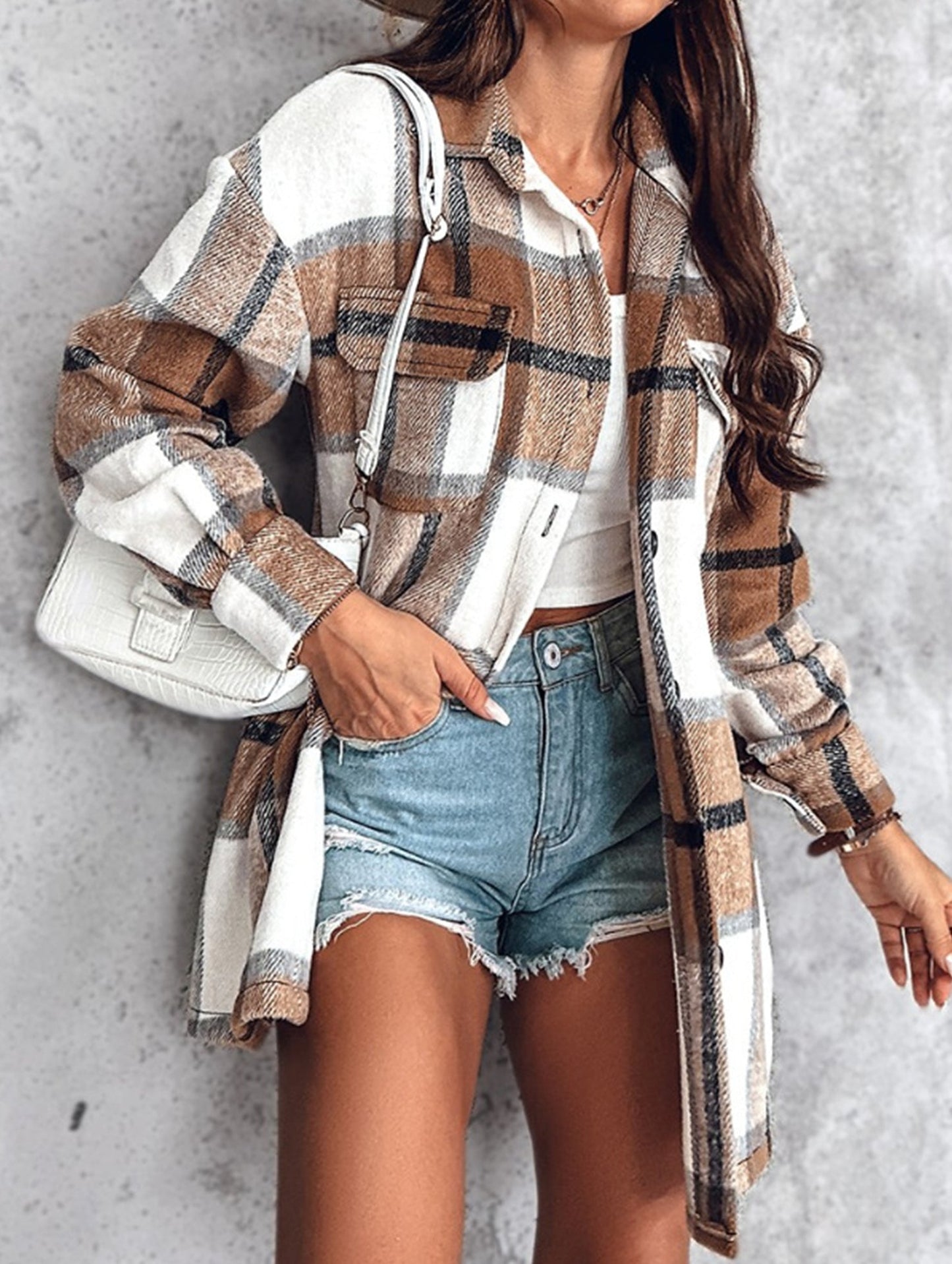 Casual Plaid Button-Down Long Sleeve Jacket